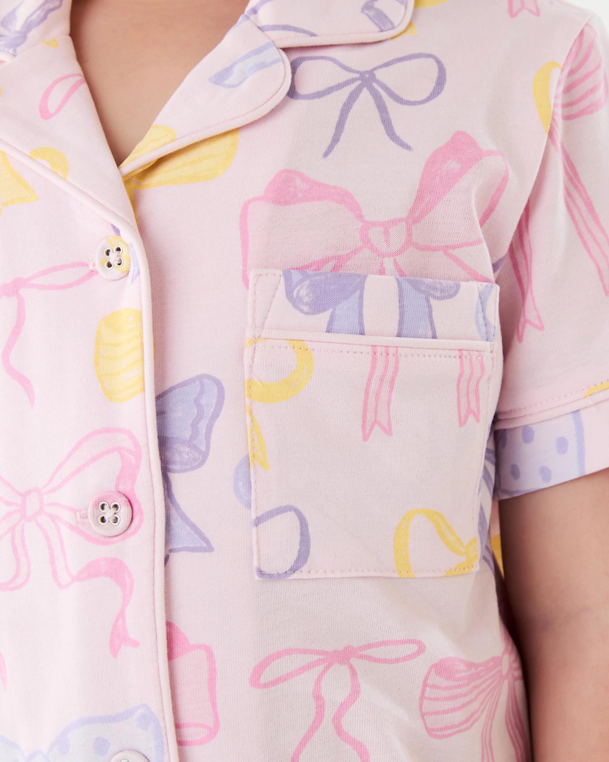 5 Short Sleeve Jersey Button Down Pyjama Set Multi Bow, 5 of 6