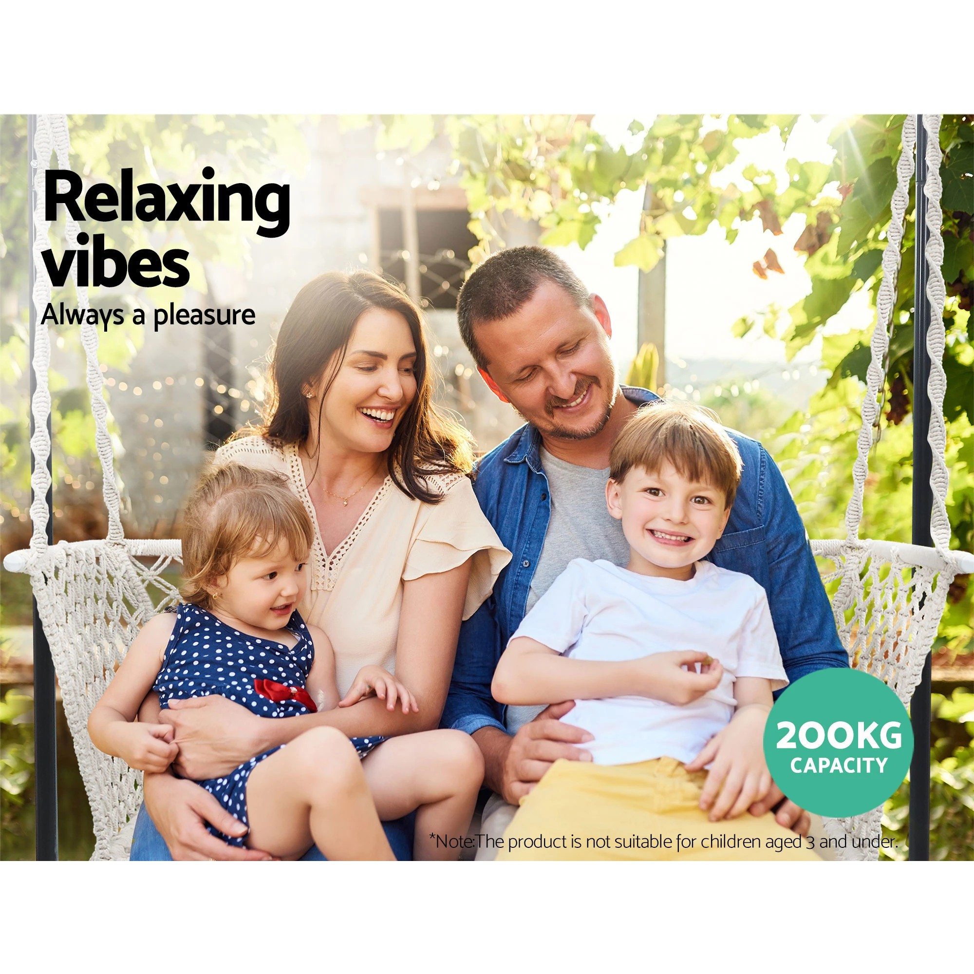 4 Gardeon Hammock Chair with Stand Macrame Outdoor Garden 2 Seater Cream - Multi, 4 of 7