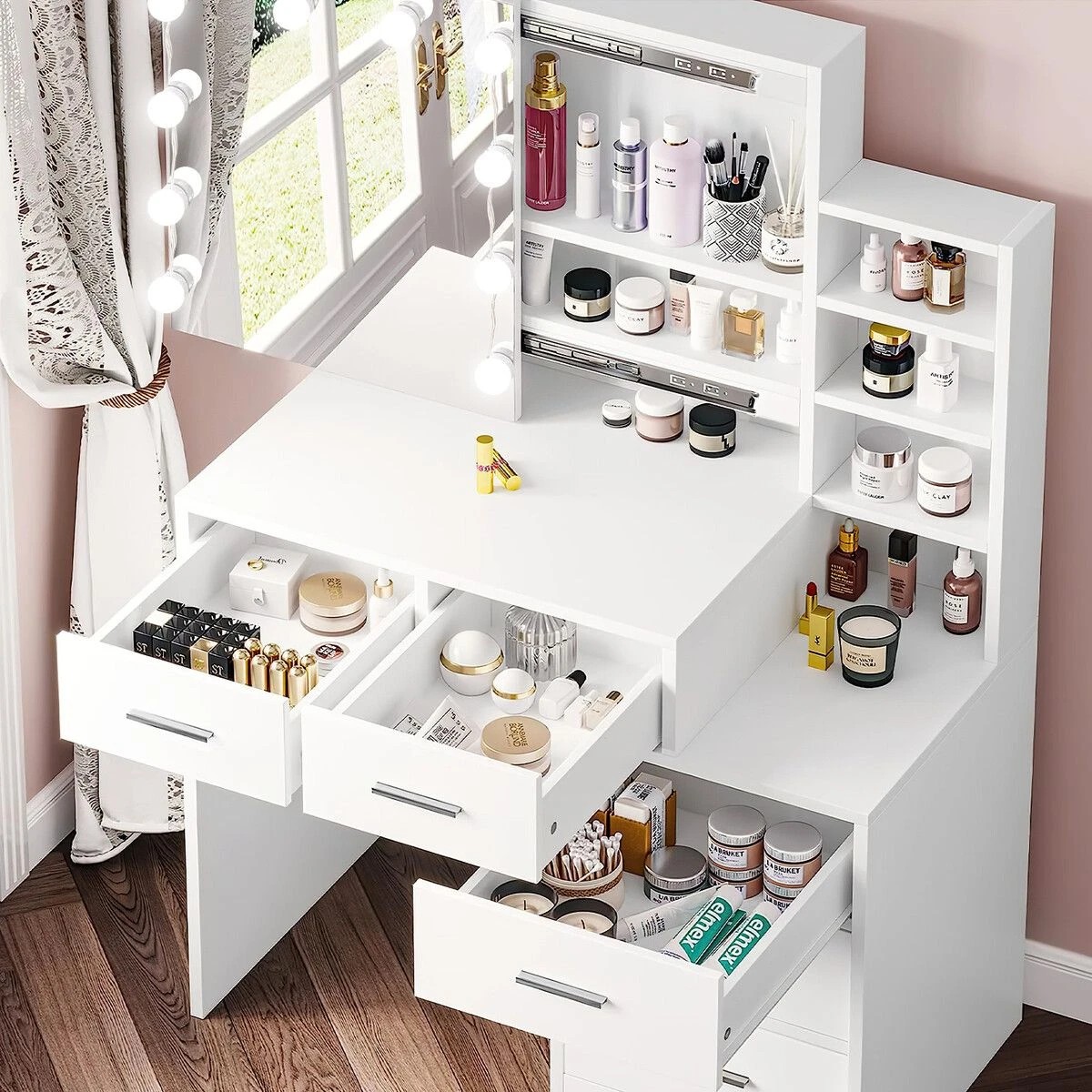 6 LUXSUITE Vanity Dressing Table Hollywood Makeup Mirror White, 6 of 8