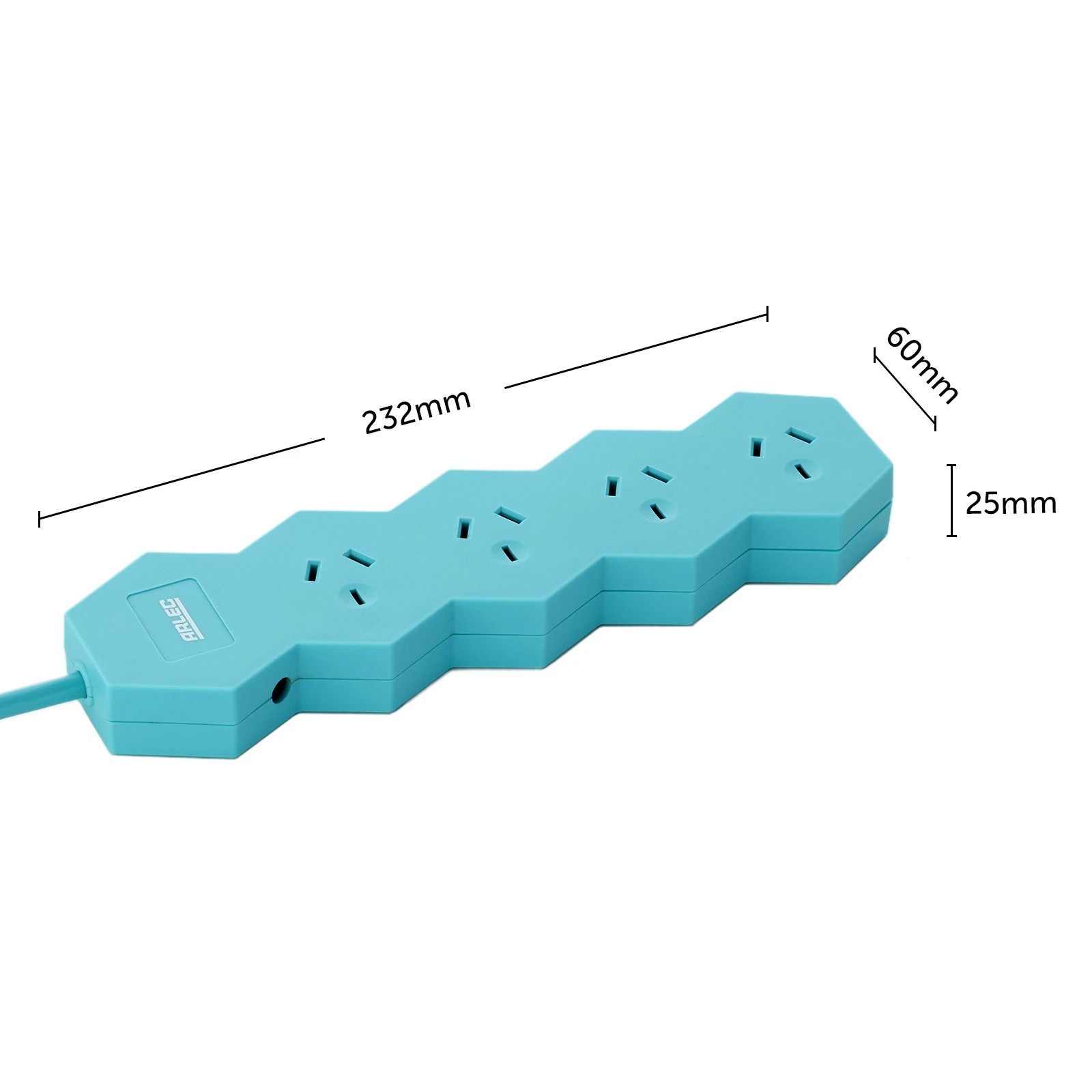 5 Arlec 4 Outlet Hexagon Overload Protected Powerboard - Teal, 5 of 5
