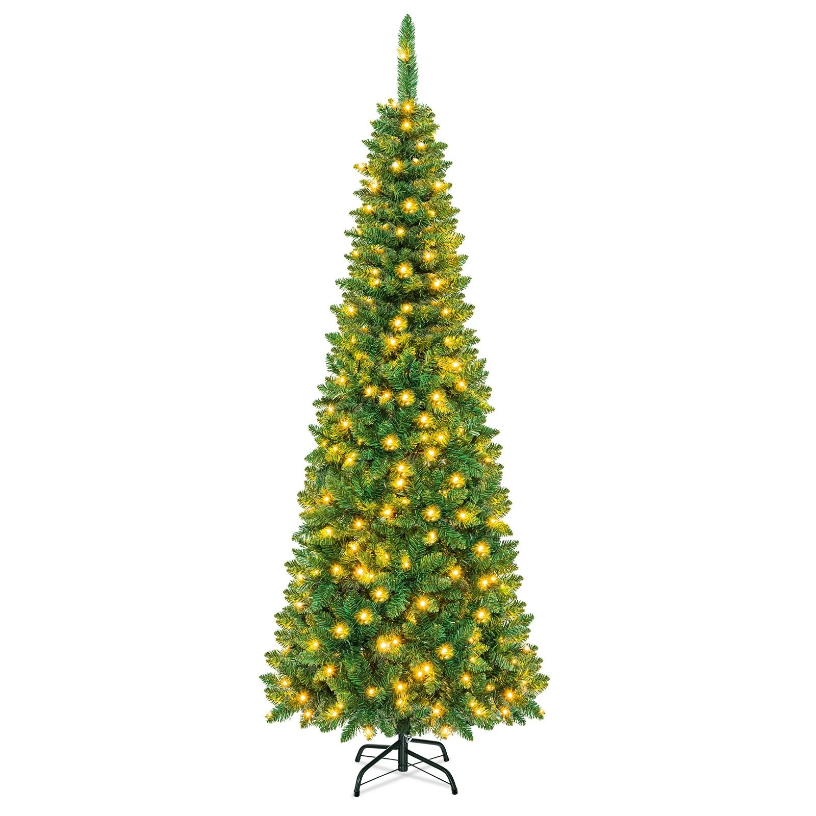 1 Costway 198cm Christmas Pencil Tree 250 LED Lights Holiday Decoration Tree, 1 of 1