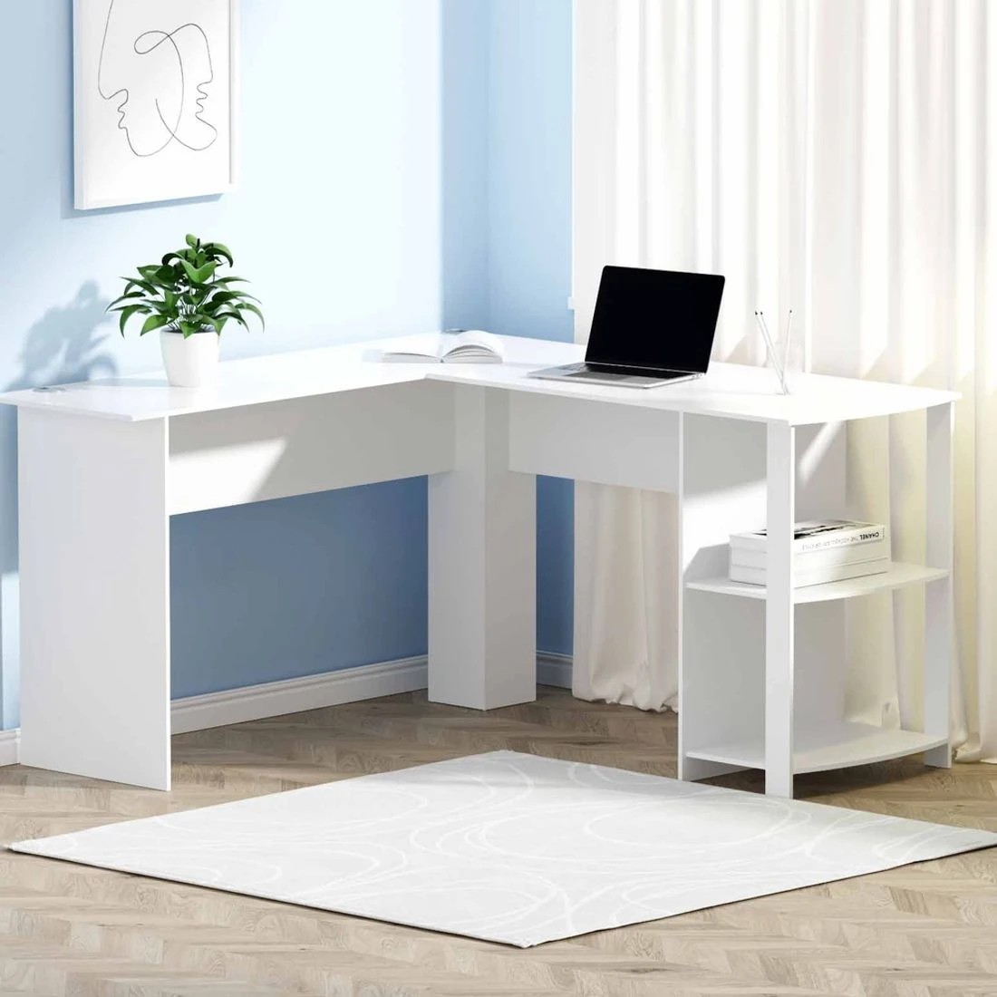 3 Artiss Computer Desk Shelf L-Shape White 136CM - White, 3 of 4