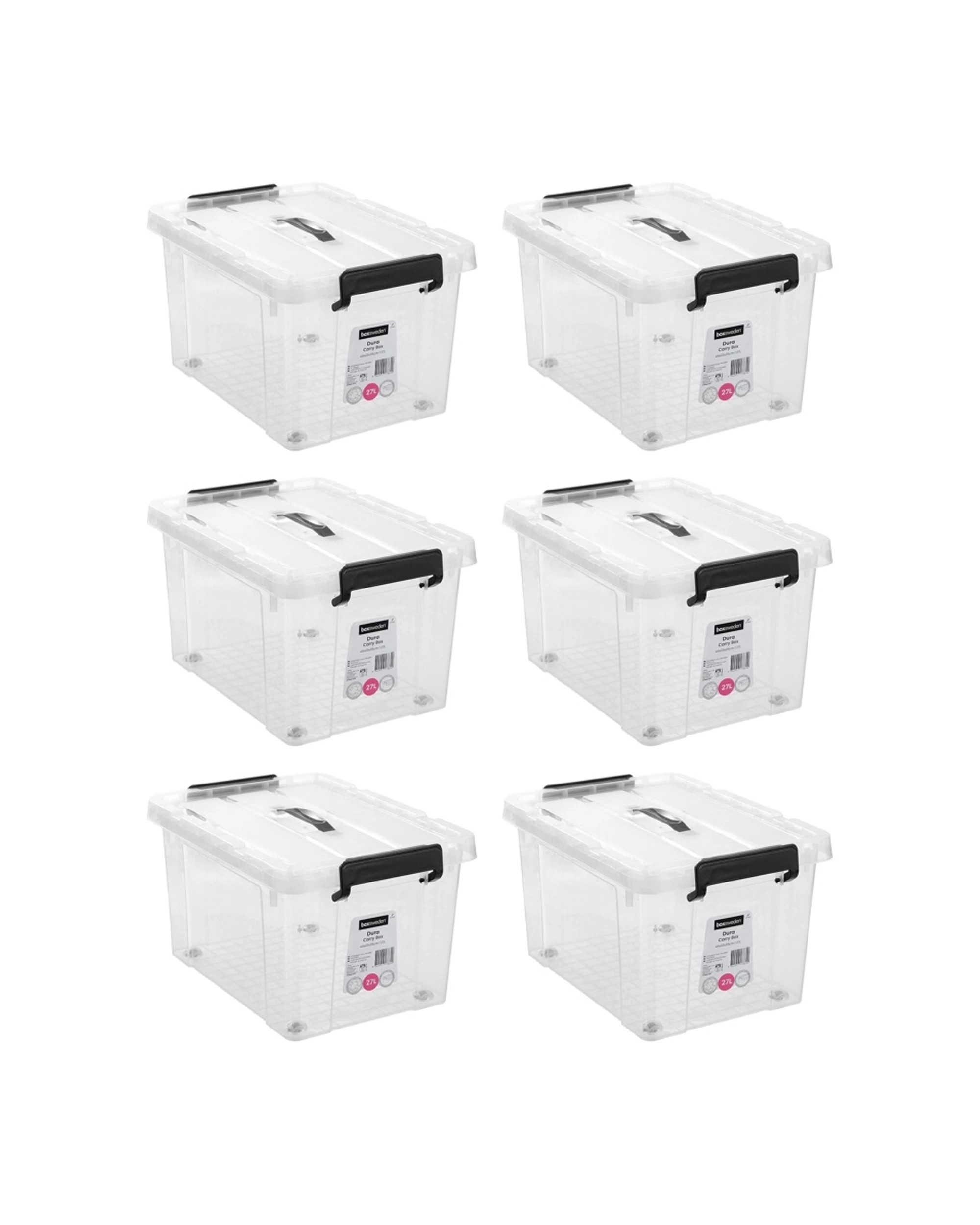 1 Boxsweden 6PK Dura Carry Box Home Organiser Storage Container 27L - Clear, 1 of 7