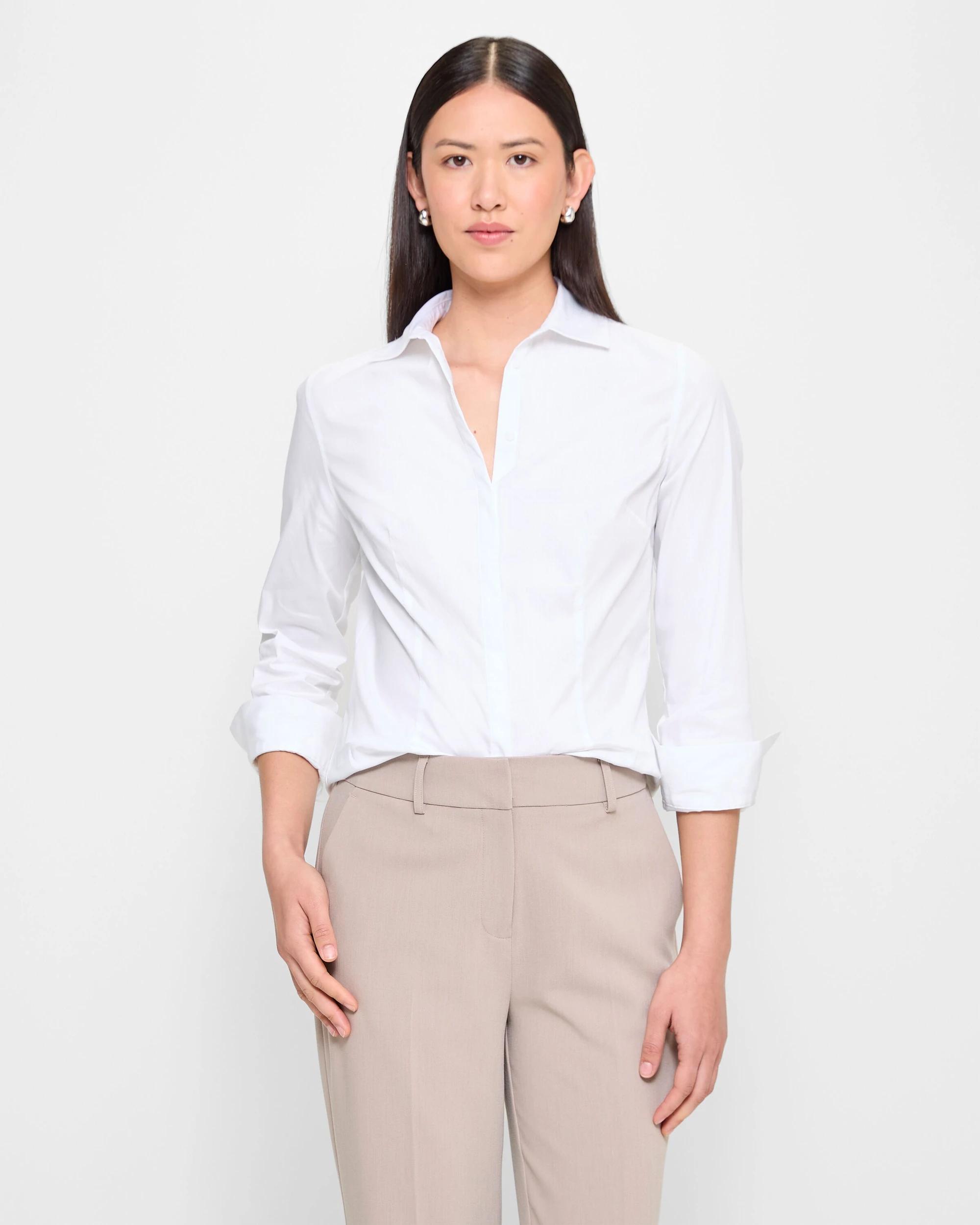 1 Australian Cotton Long Sleeve Fitted Shirt - Preview WHITE, 1 of 10