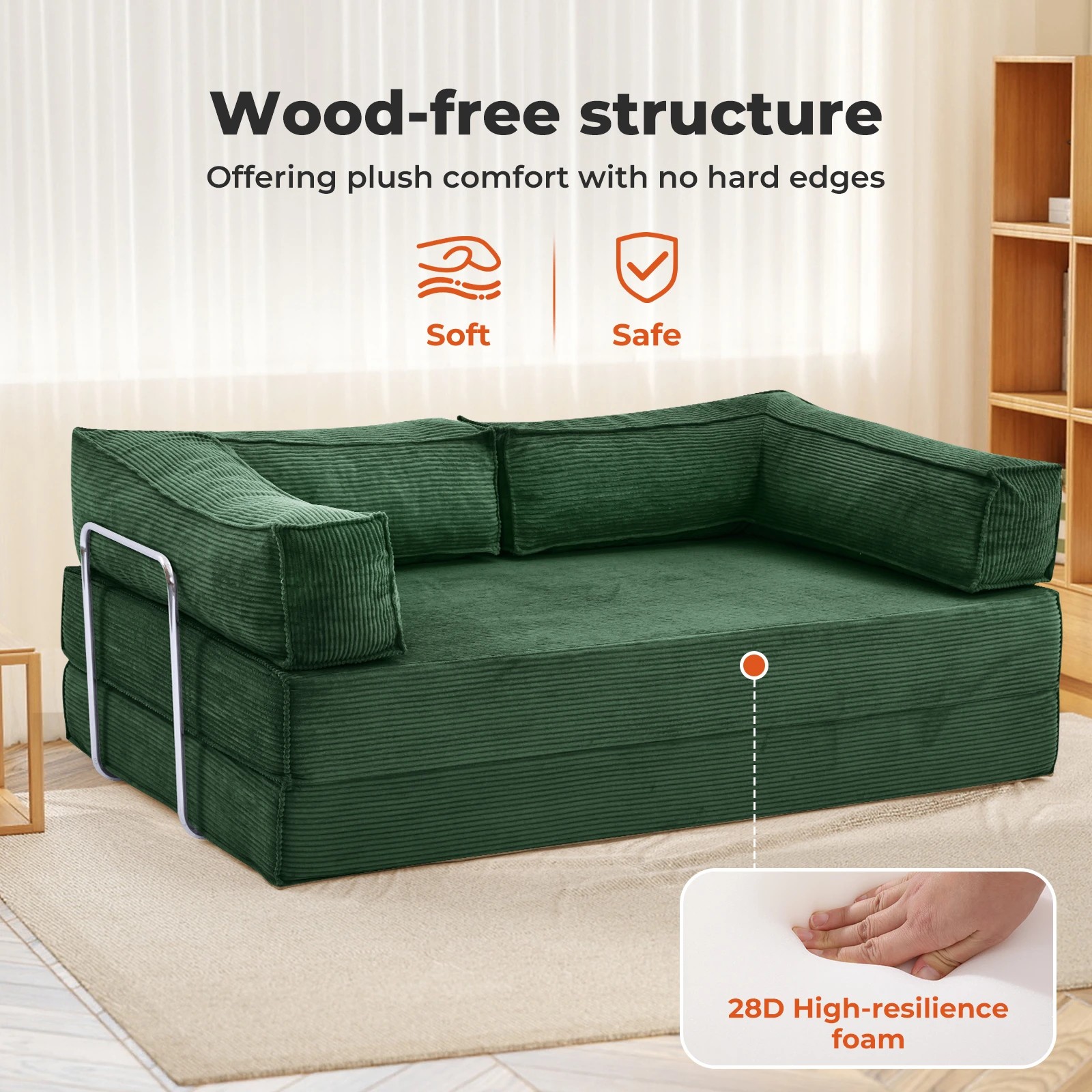 5 Levede 3 Seater 200Cm Double Corduroy Sofa Bed In Dark - Green - Green, 5 of 9