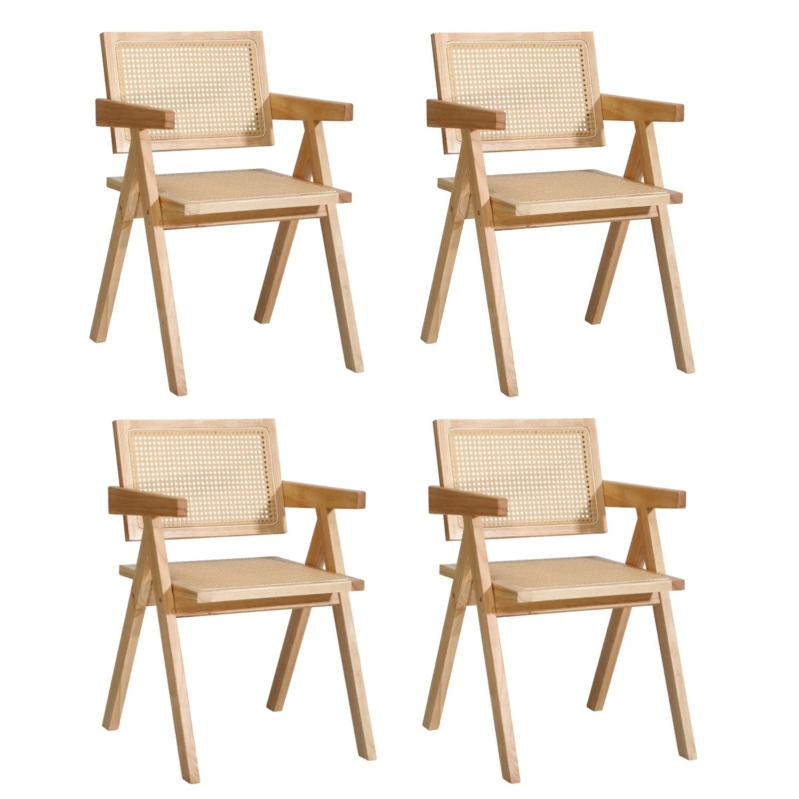 1 Oikiture 4x Dining Chairs Rattan Chair Wooden Accent Chair - Natural, 1 of 10