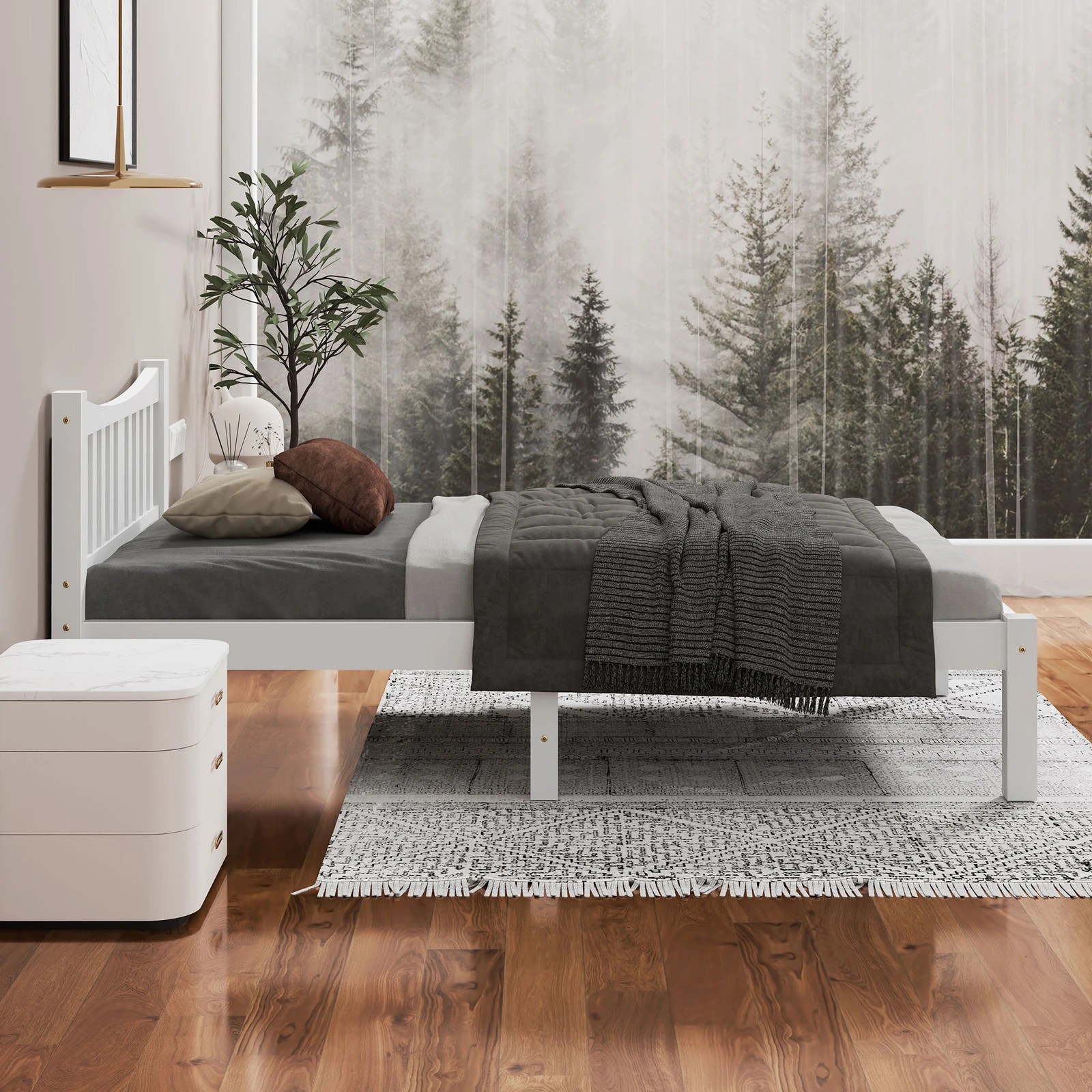 5 Alfordson Bed Frame Wooden Single Size Solid Pine Timber Base Cambrie - White, 5 of 10