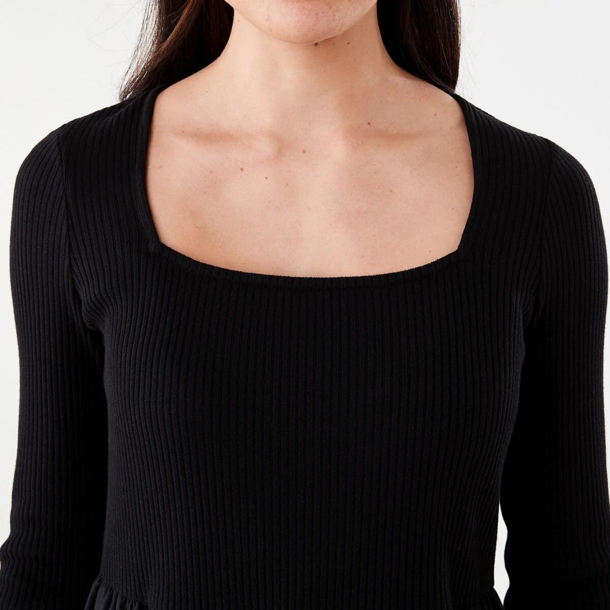 5 Long Sleeve Knit Woven Midi Dress Black, 5 of 7