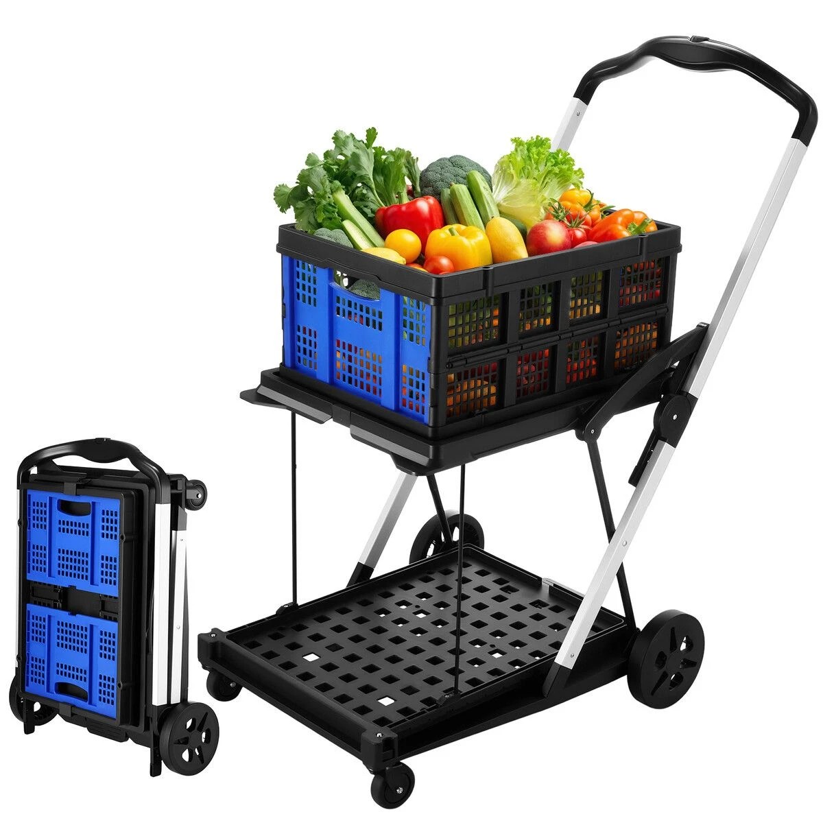 3 AUSWAY Folding Trolley Cart Collapsible Basket Shopping Luggage Grocery Hand Truck, 3 of 4