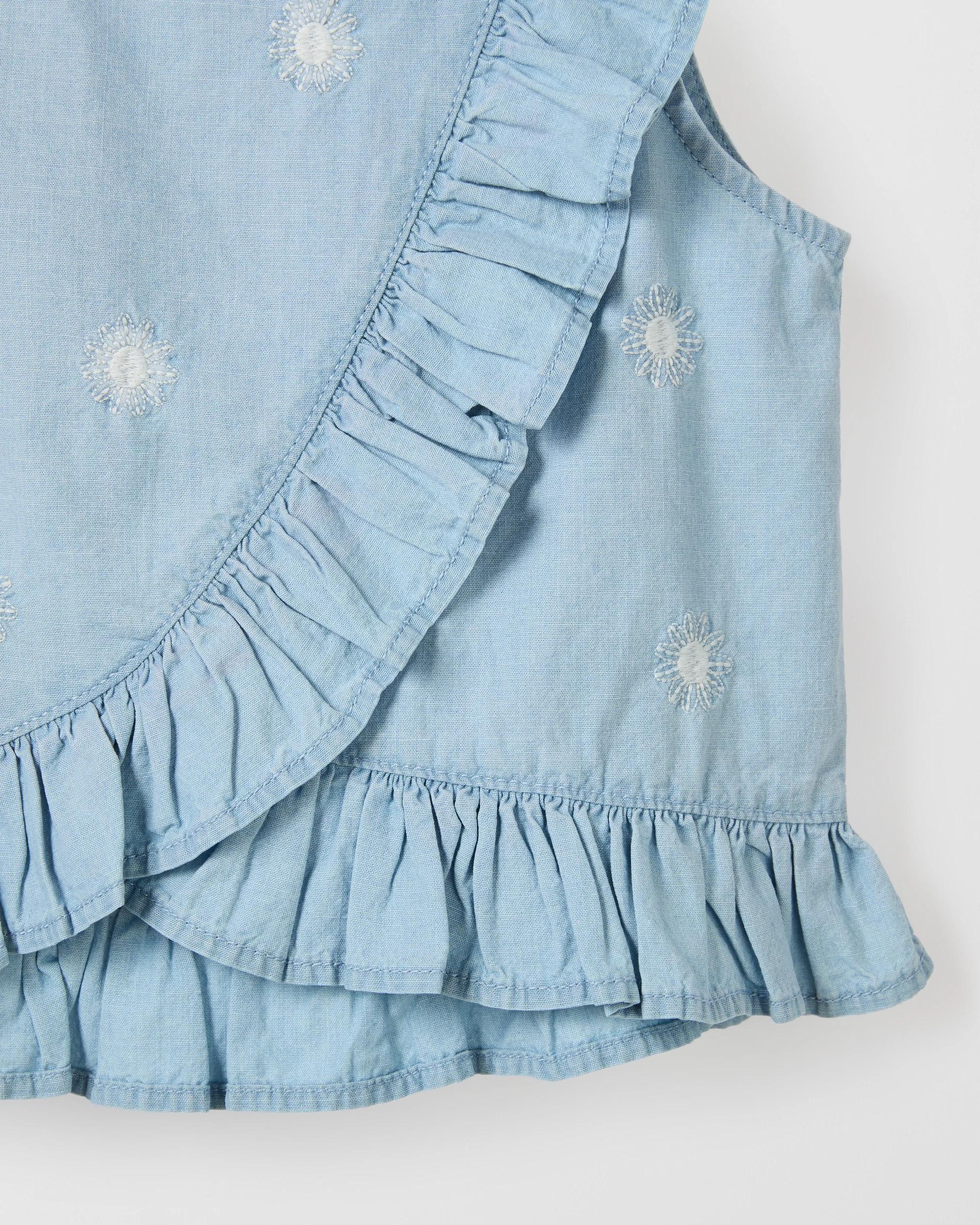 4 Target Woven Cross Front Frill Top MID WASH, 4 of 8