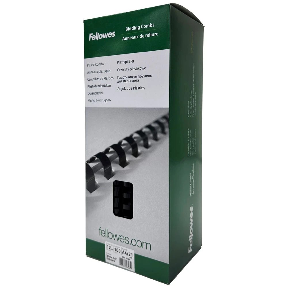 1 Fellowes Binding Combs 21 Loop 12mm Black 100 Pack, 1 of 6