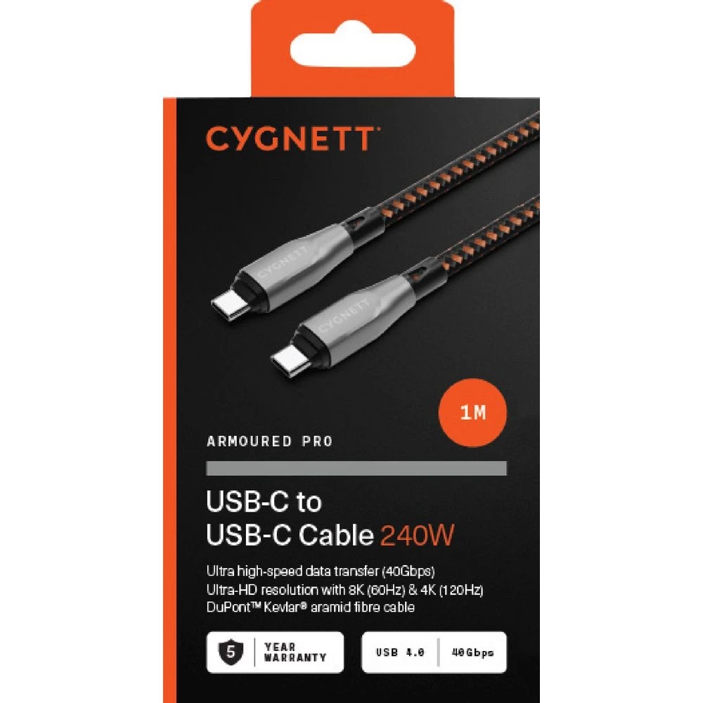 2 Cygnett Armoured Pro USB-C to USB-C Cable 240W 1m Black, 2 of 3