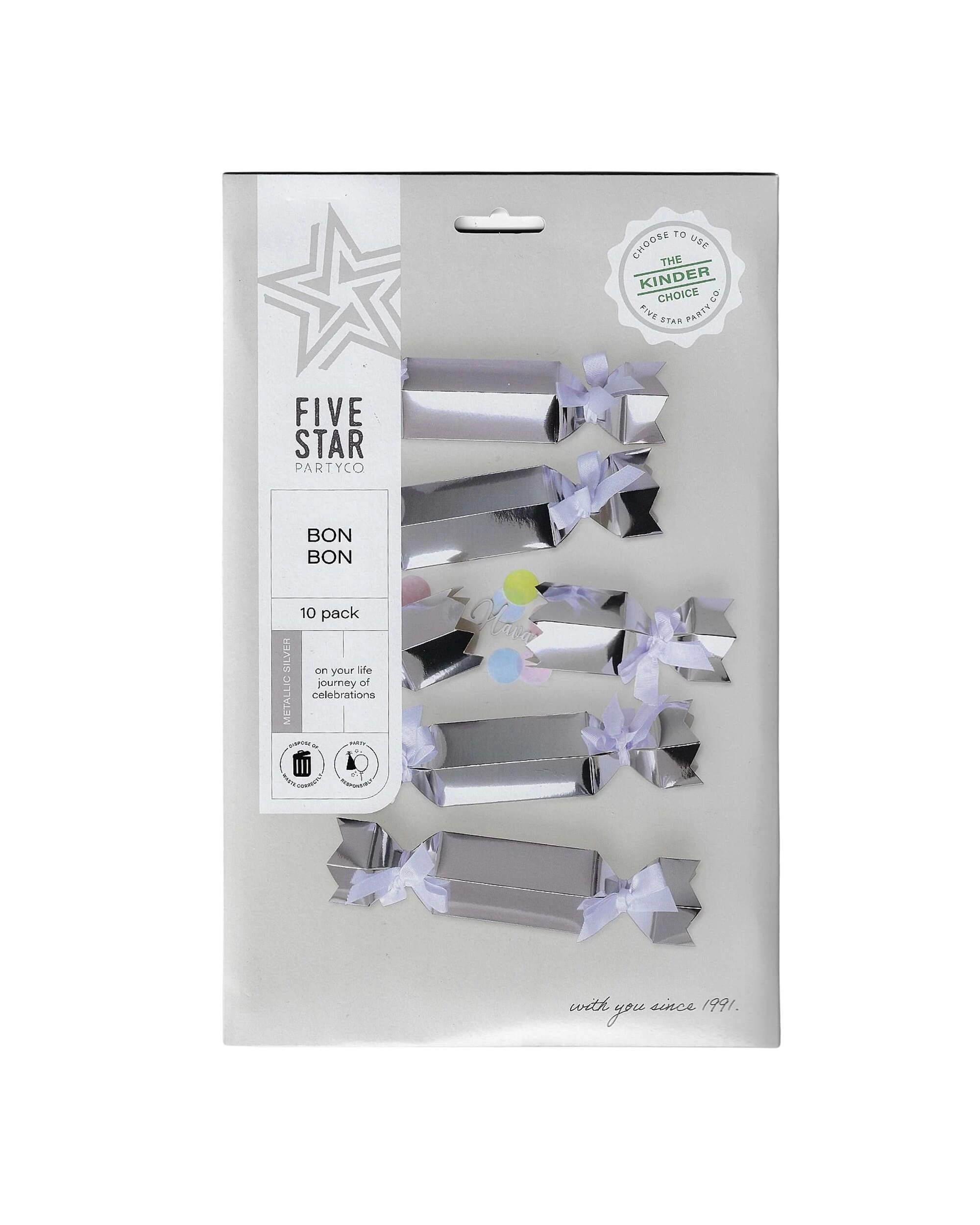 Five Star Metallic Bon Bons Boxes Pack of 10 - Silver - Kmart