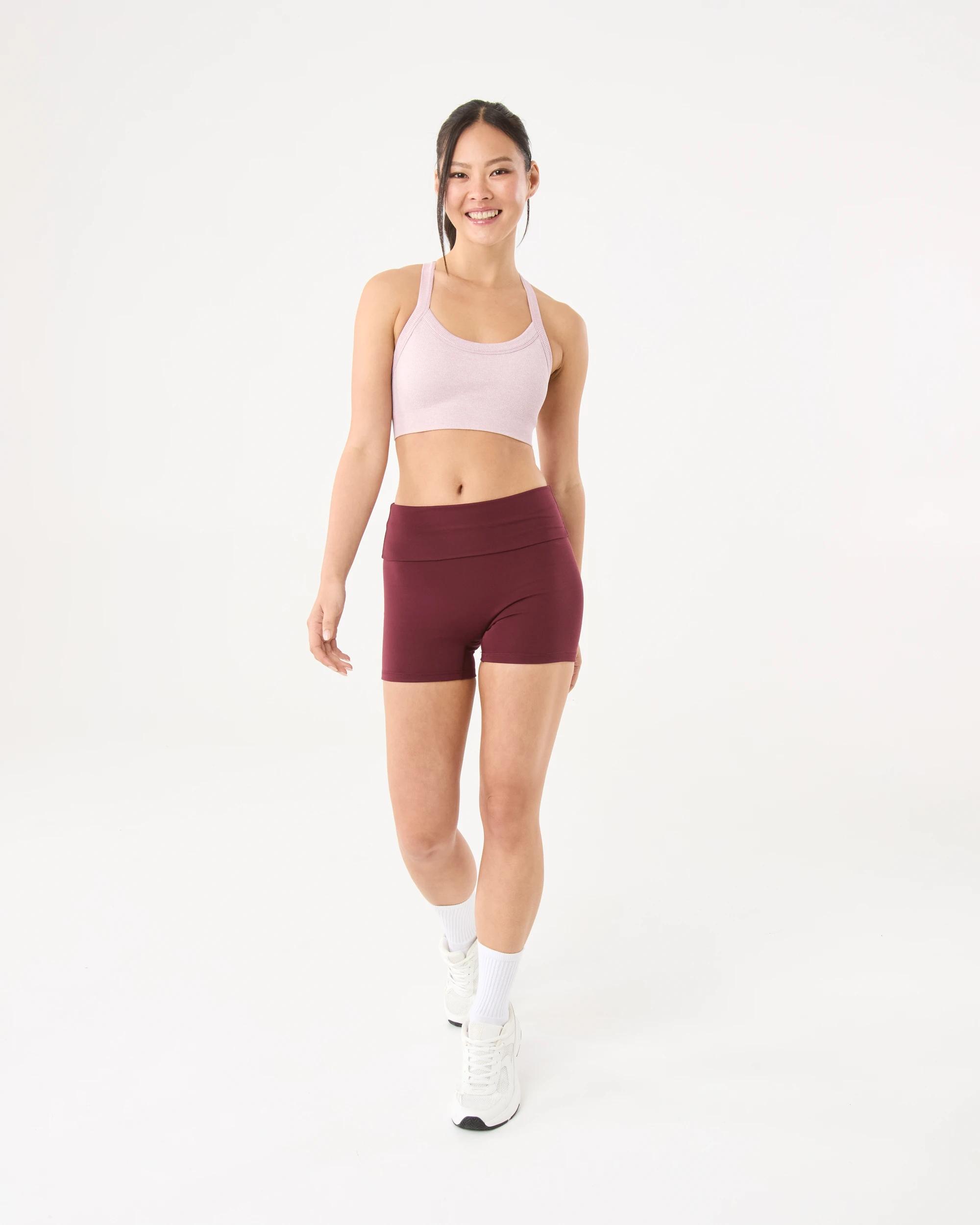 2 Active Womens Fold Over Waist Bike Shorts Cherry Bur, 2 of 6