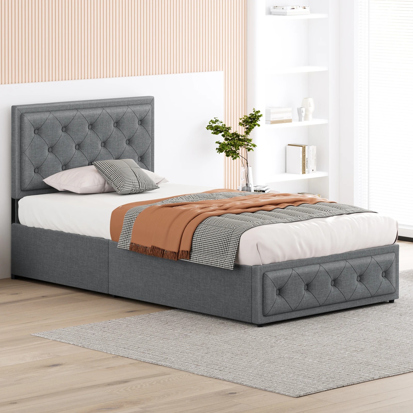 5 Alfordson Bed Frame Single Size Gas Lift Storage Mattress Base Fabric Dinana - Grey, 5 of 10