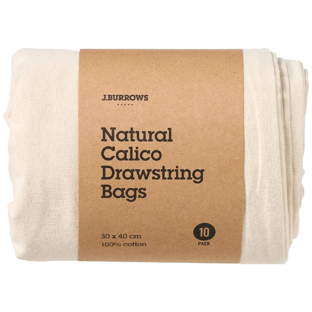 2 J.Burrows Calico Drawstring Bag 30 x 40cm Natural 10 Pack, 2 of 2