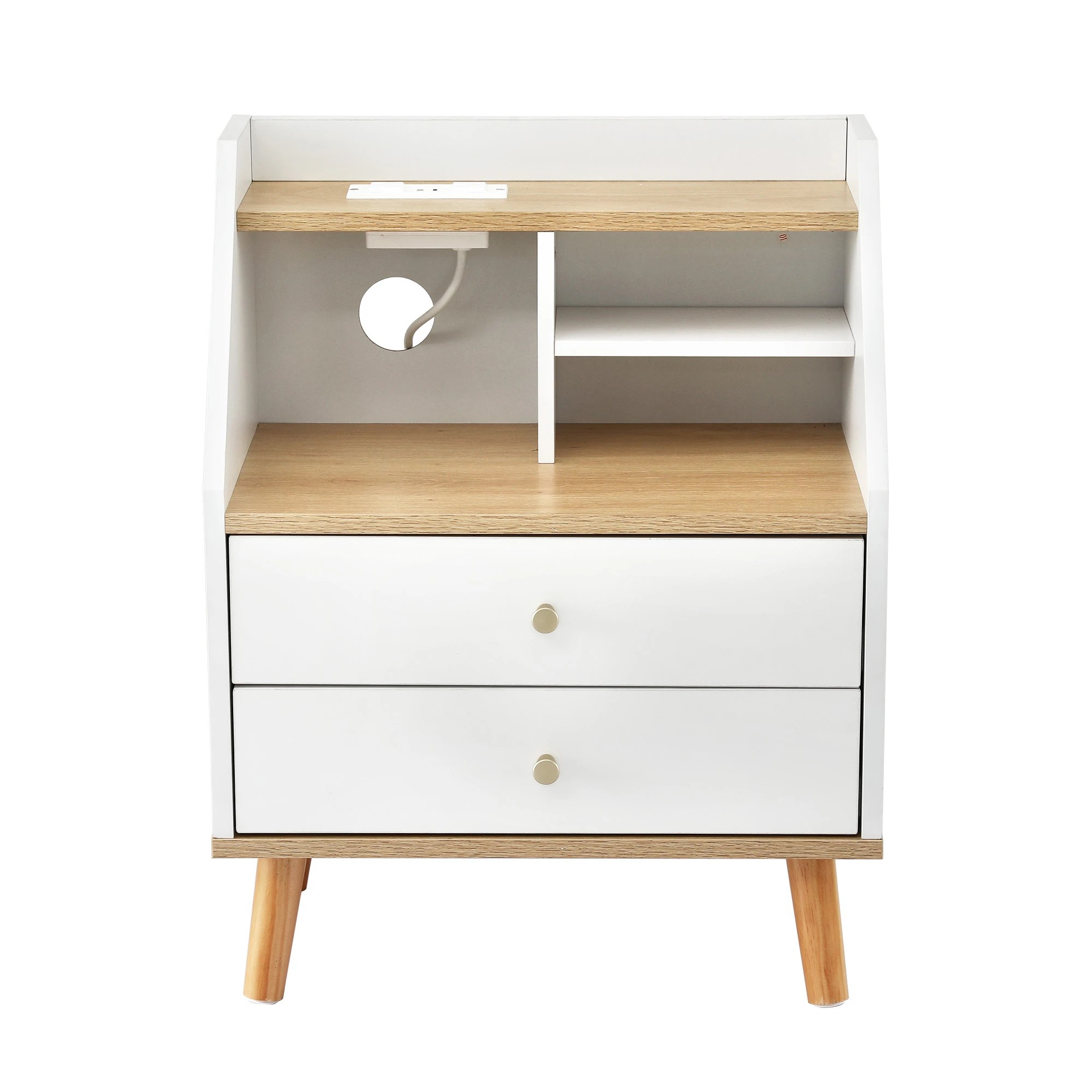 4 Artiss Bedside Table 2 Drawers Charging Station - White, 4 of 8
