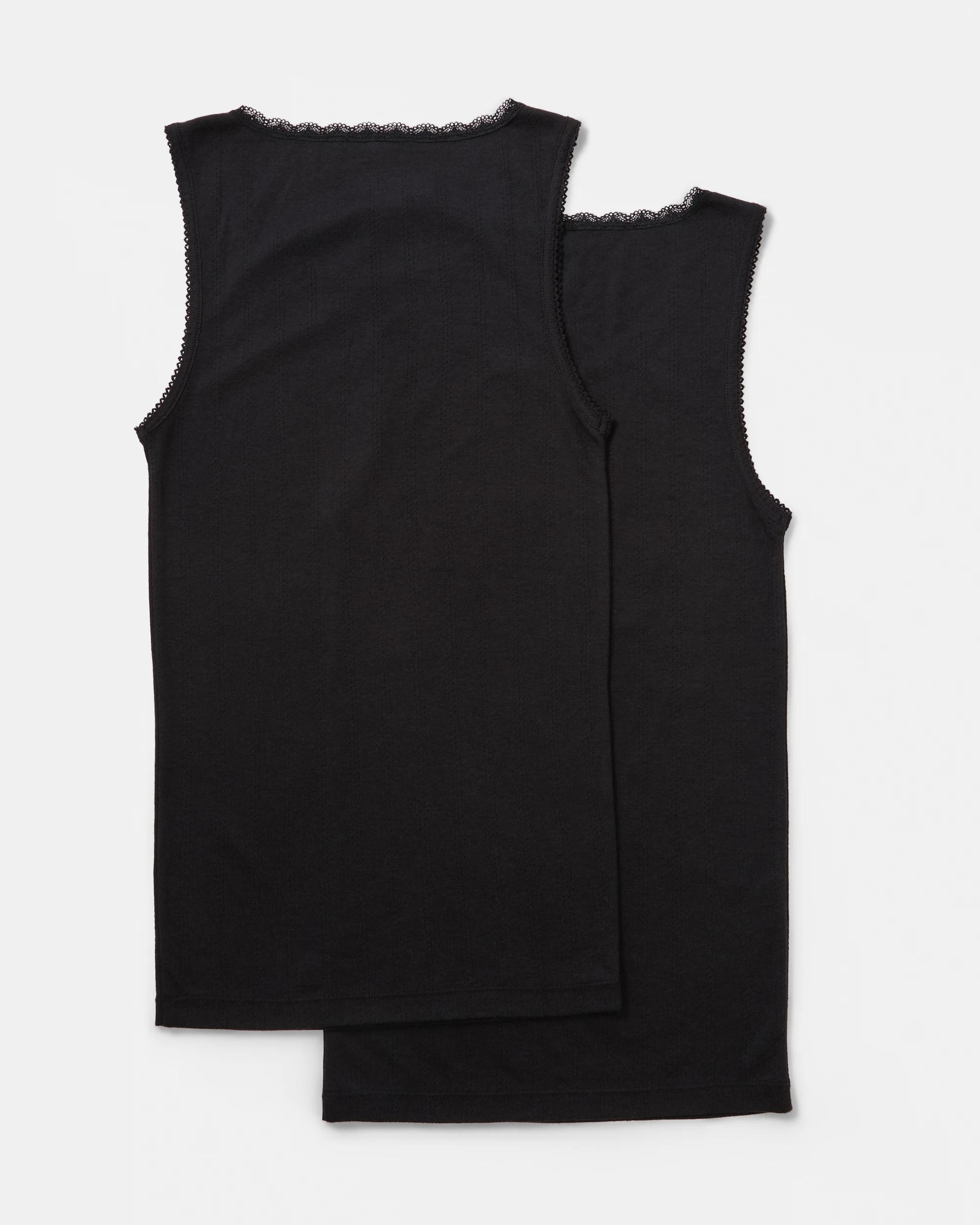 2 2 Pack Pointelle Thermal Vests Black, 2 of 5