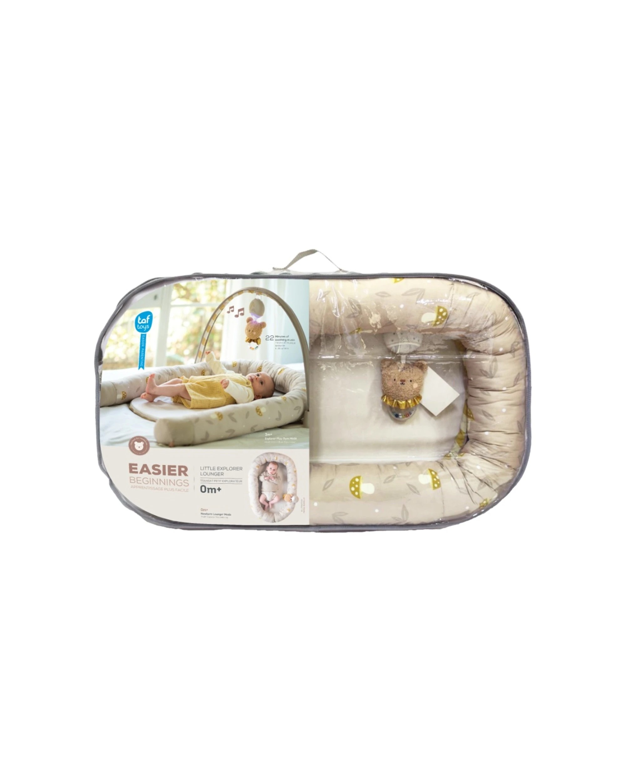 1 Taf Toys Snuggle Play Pod 2-in-1 Lounger Gym Musical Bear - Beige, 1 of 3