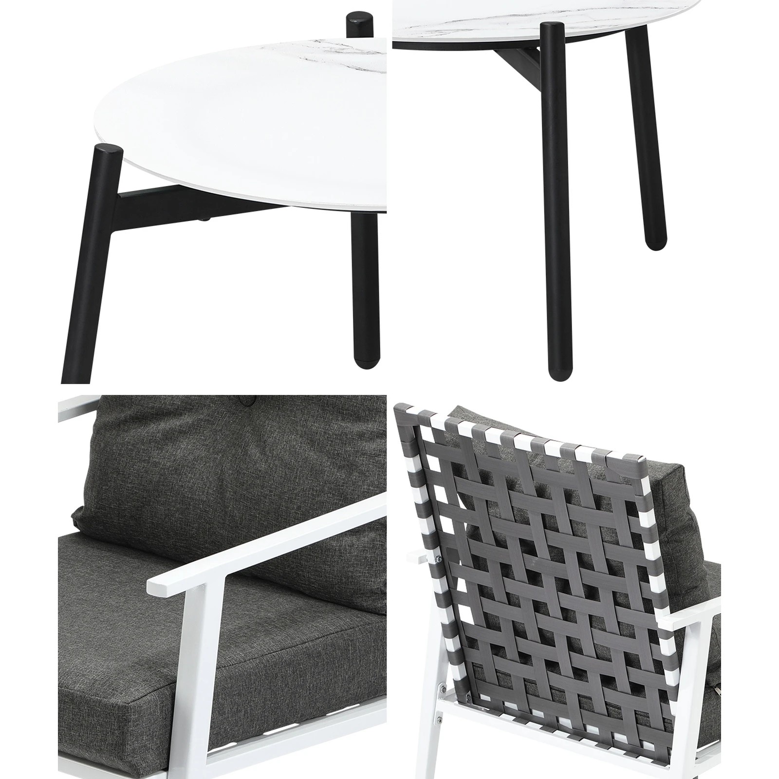 5 Livsip 3pc Outdoor Lounge Sets Patio Set 50CM White Round Table Rattan Chairs - Multi, 5 of 9