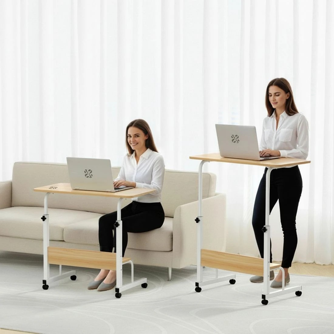 6 Artiss Laptop Desk Portable Sit Stand Desks Height Adjustable Workstation 80CM - Brown, 6 of 6