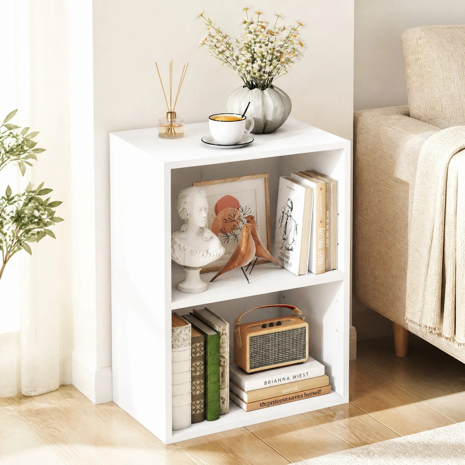 2 Costway 2-Cube Bookshelf Cubby Storage Organizer Display Shelf w/5-Position Adjustable Shelf - White, 2 of 5