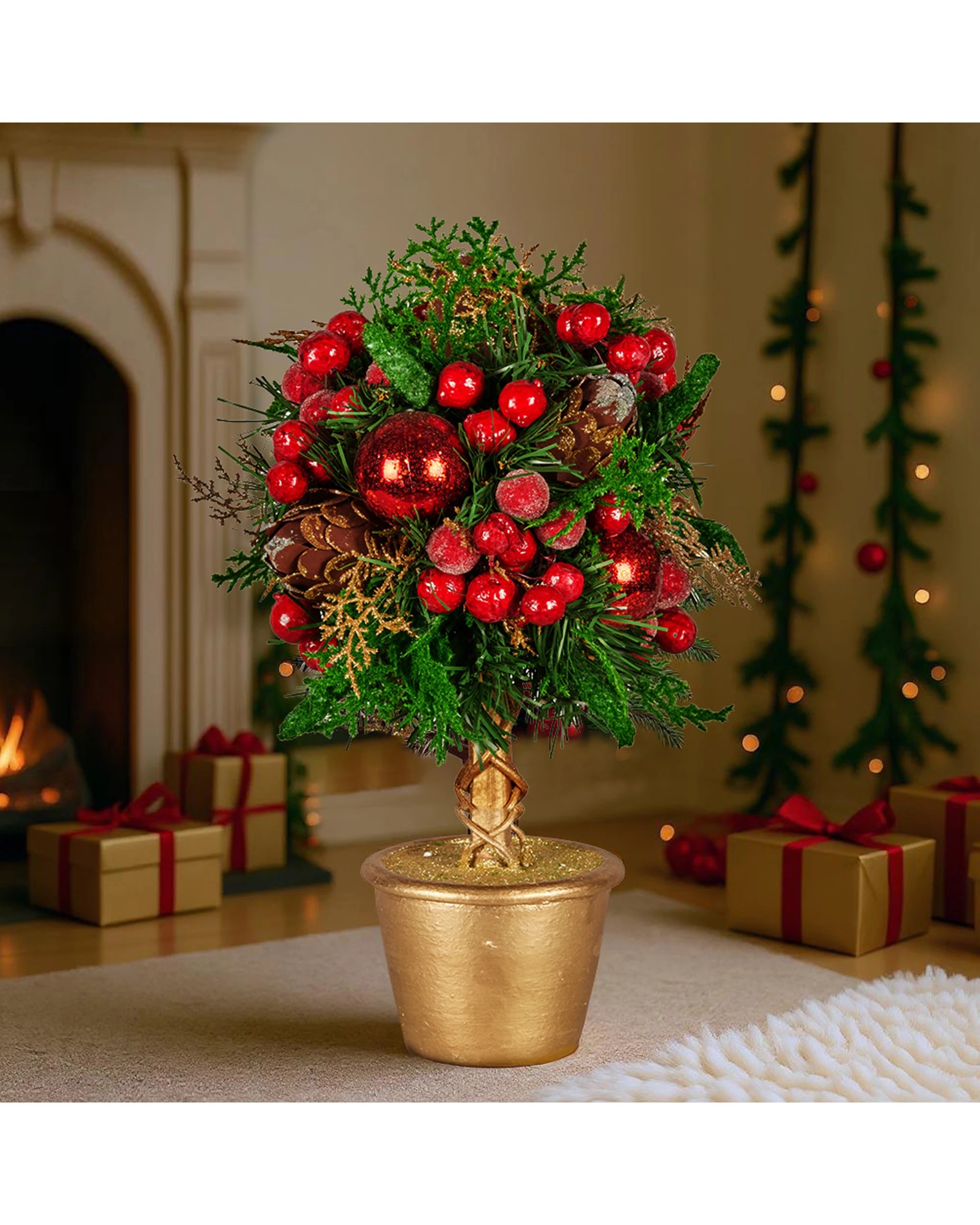 6 Christabelle 36cm Christmas Tabletop Topiary With Berries Baubles And Pine Cones, 6 of 10