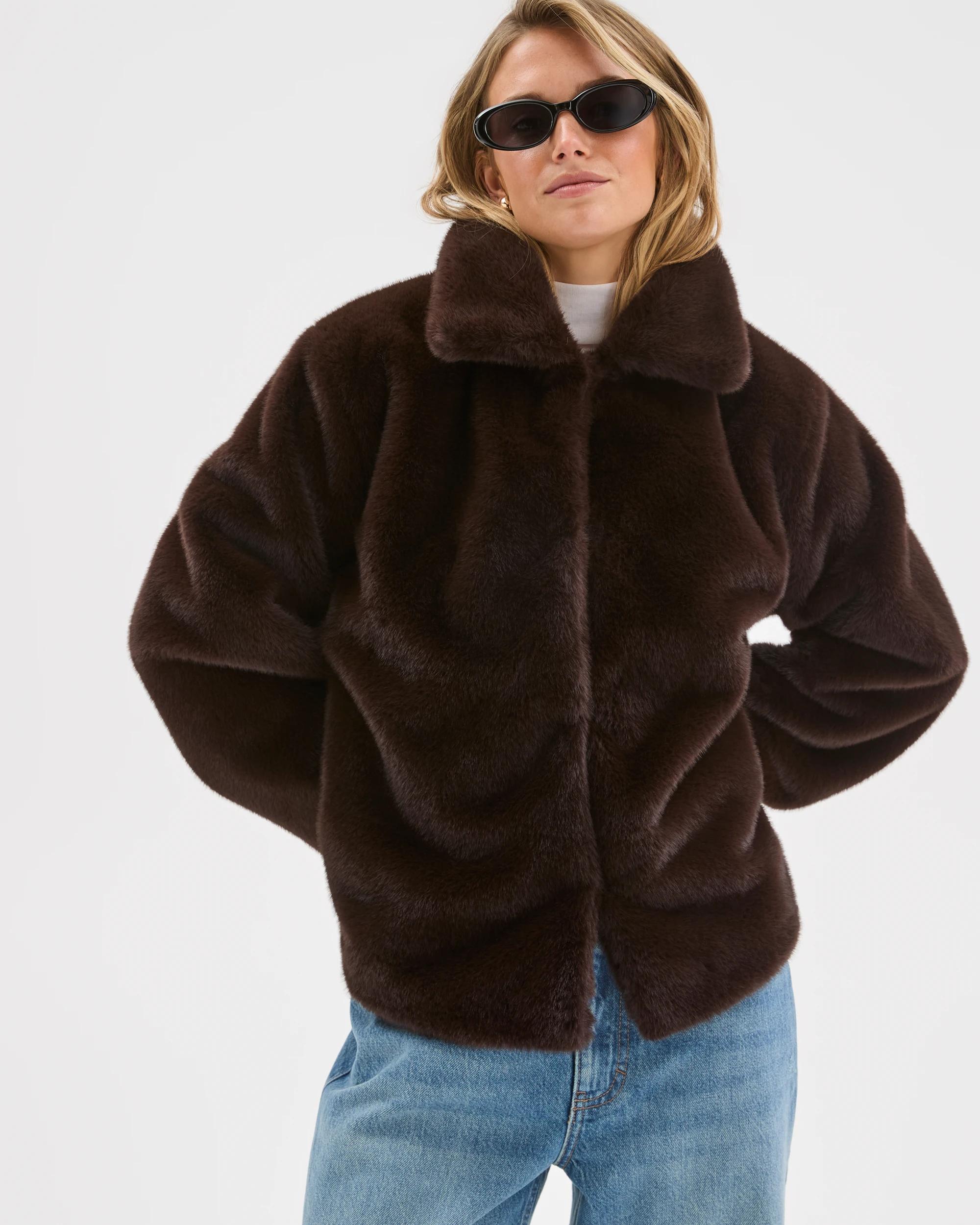 7 Lily Loves Faux Fur Coat CHOCOLATE, 7 of 8