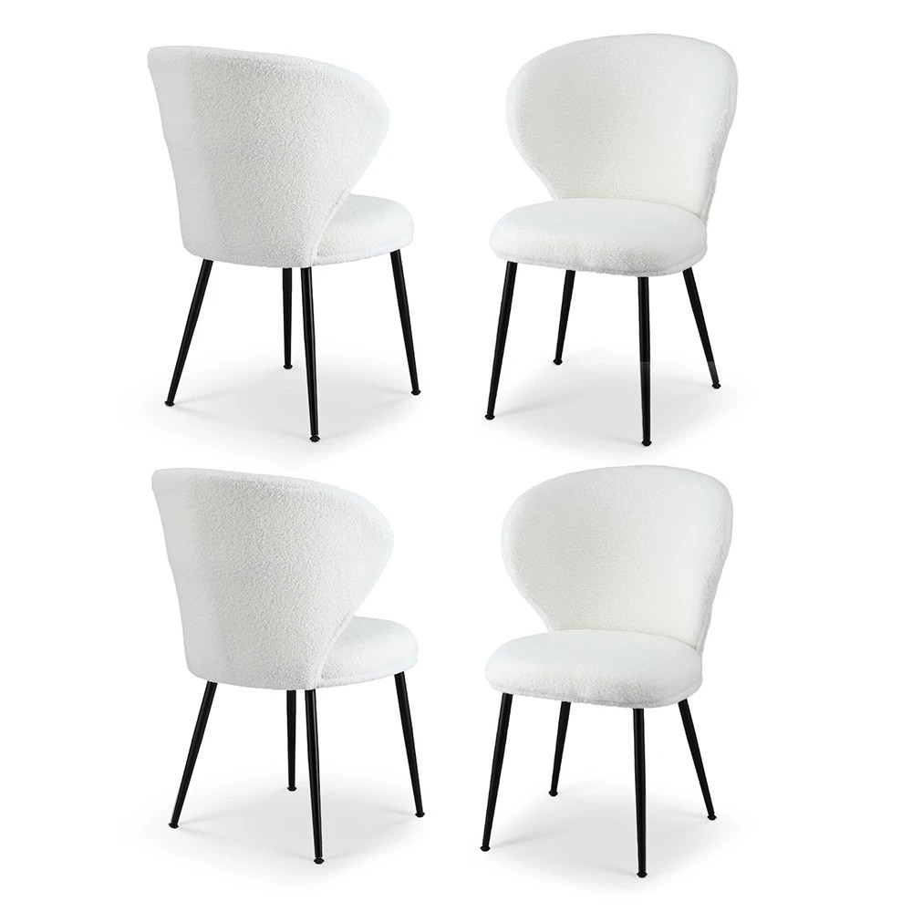1 Artiss 4x Dining Chairs Sherpa Boucle Wing Back - White, 1 of 3