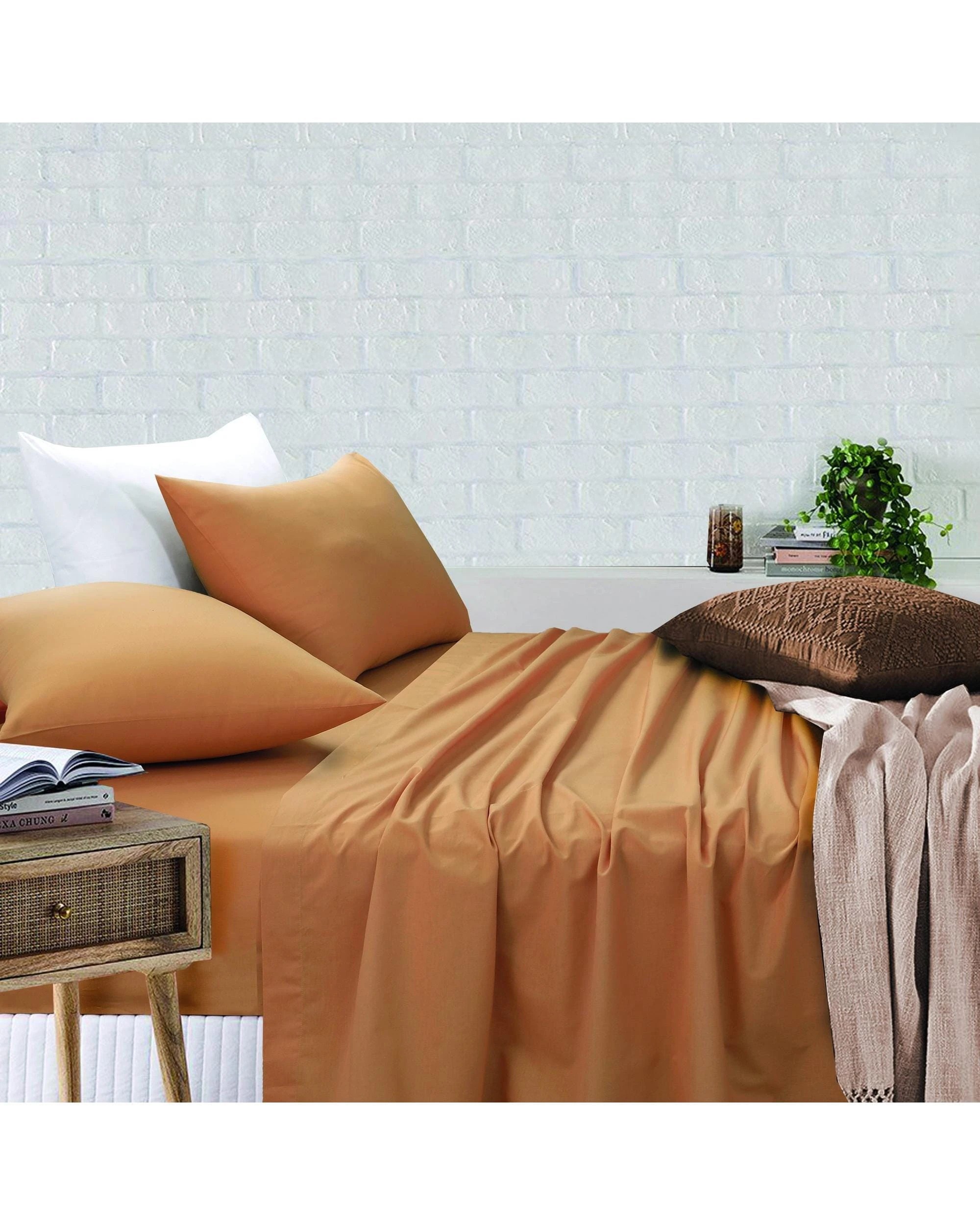 1 Amsons Royale Cotton Sheet Set Fitted Flat Sheet With Pillowcases - Double Bed - Brown, 1 of 1
