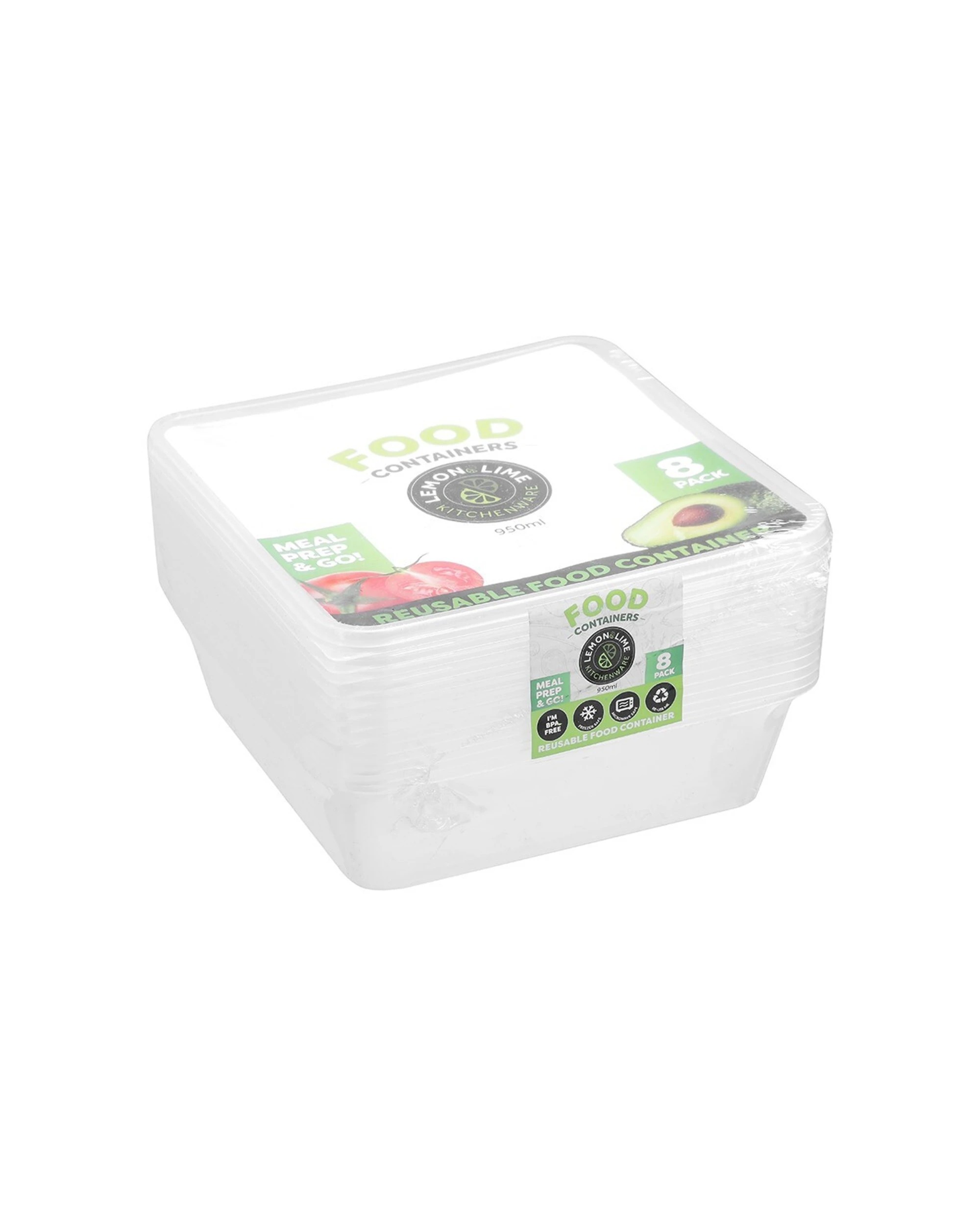 1 8pk Lemon & Lime 950ml Reusable Food Container/meal Storage Square W/ Lid Clear
 - Clear, 1 of 3