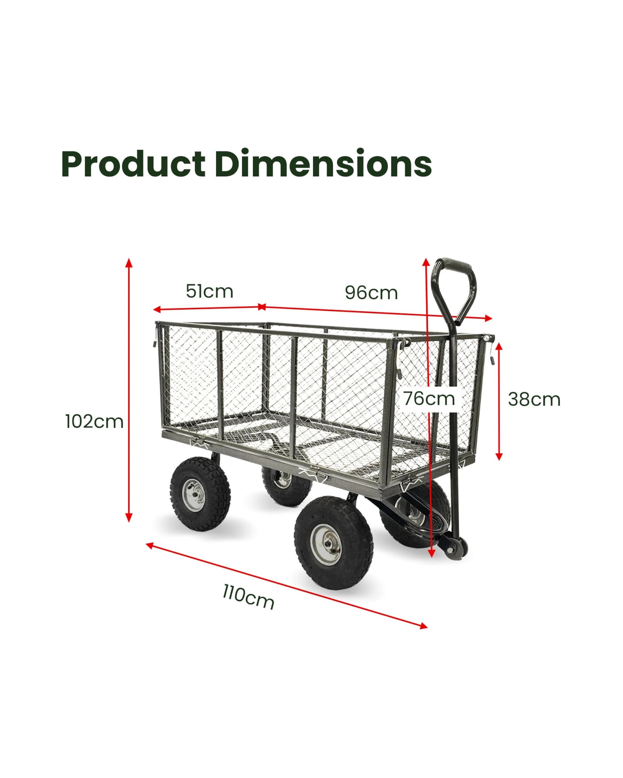 2 Wallaroo Steel Mesh Garden Trolley Cart 300kg Capacity Lounge Wagon Tool - Grey, 2 of 8