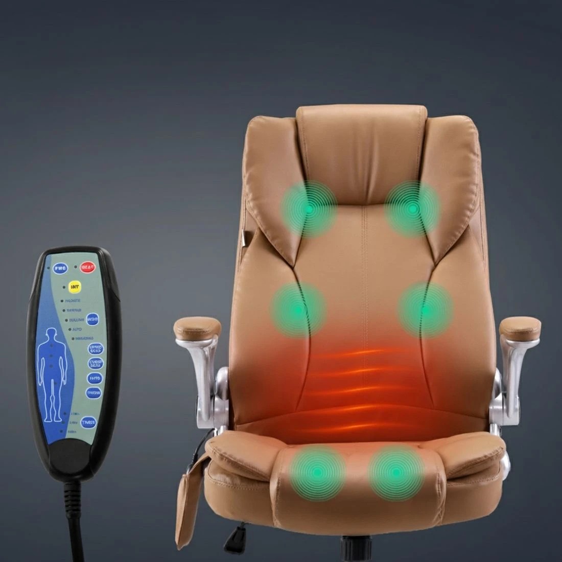 3 Artiss 8 Point Massage Office Chair PU Leather - Brown, 3 of 5