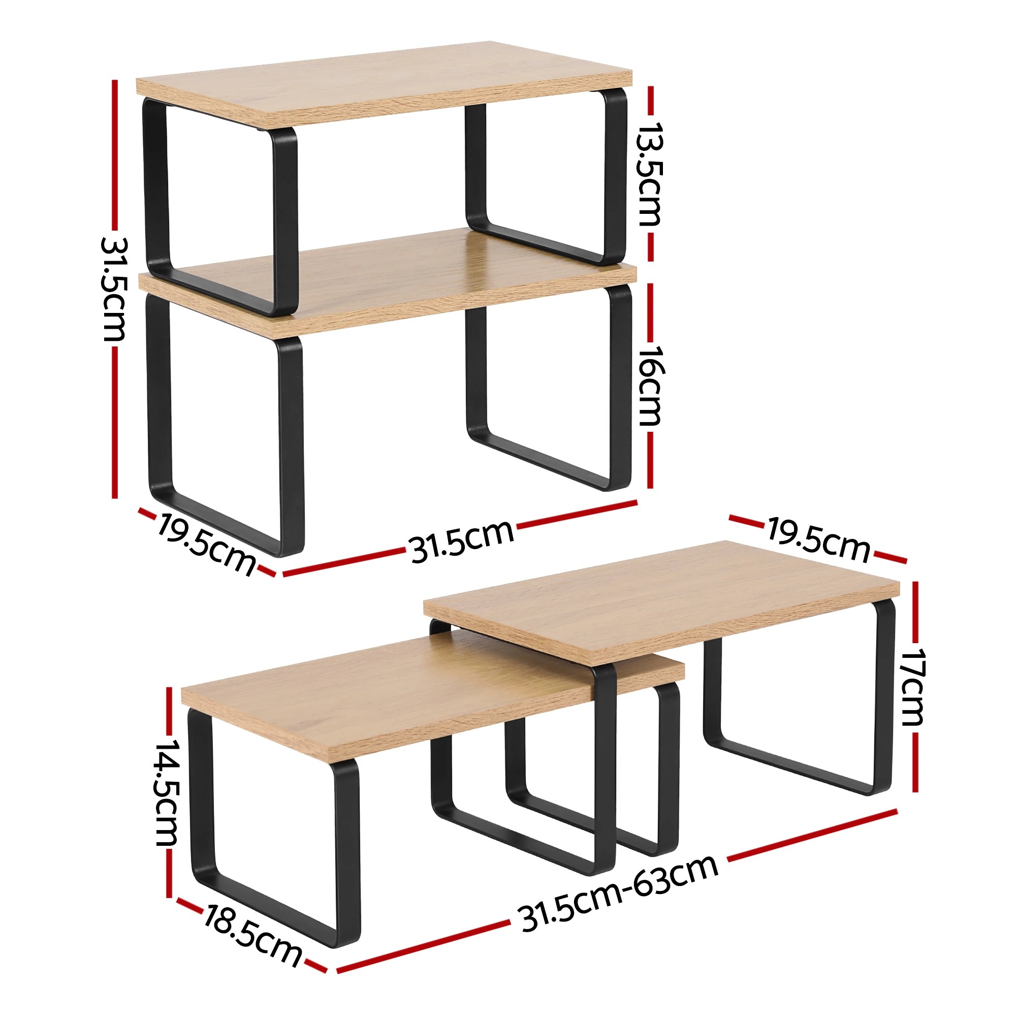 2 Cefito Kitchen Storage Shelves Rack Cupboard Cabinet Organiser Set of 2 - Natural, 2 of 9