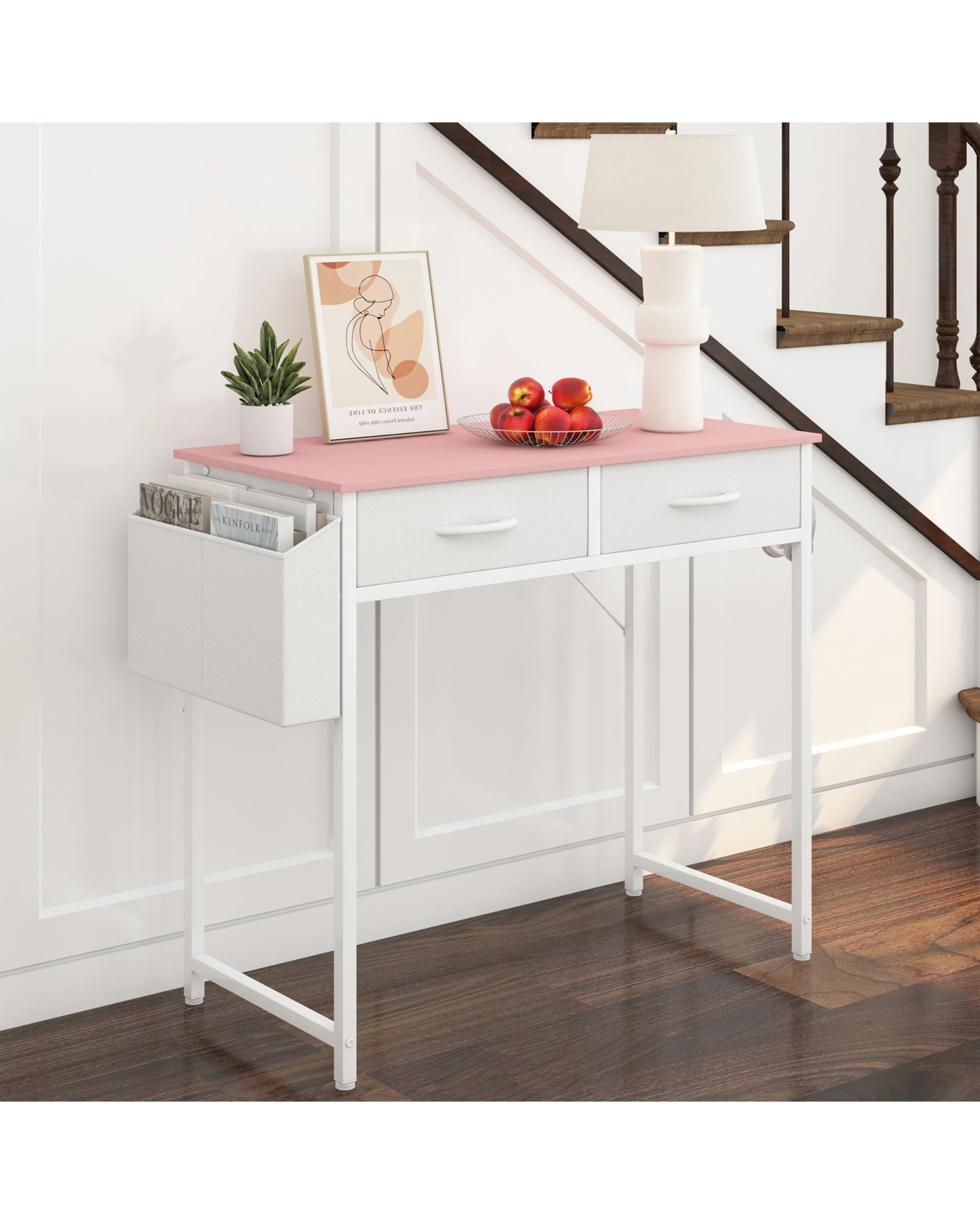 9 Advwin 80cm Small Desk With 2 Drawers And Storage Bag Makeup Vanity Desk Pink, 9 of 10