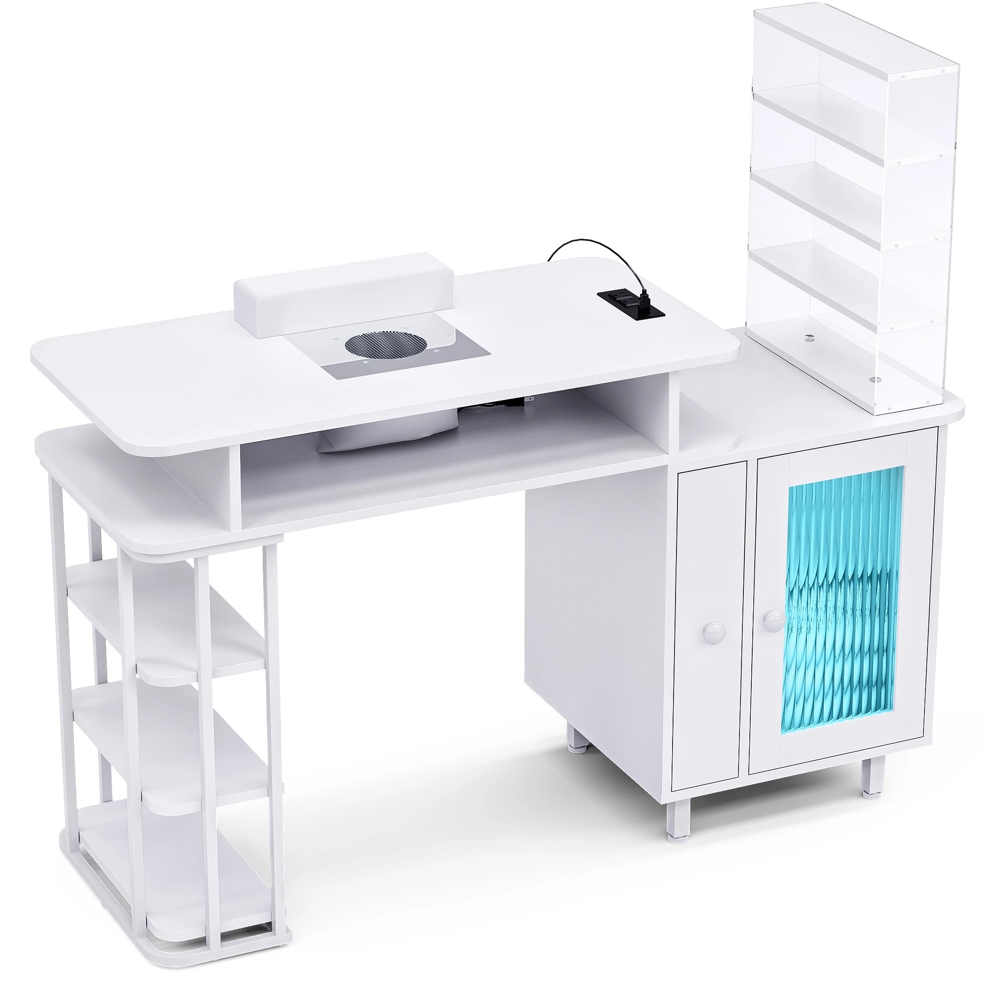 1 Advwin Manicure Table Dust with Dust Collector LED Light Charging Station - White, 1 of 8