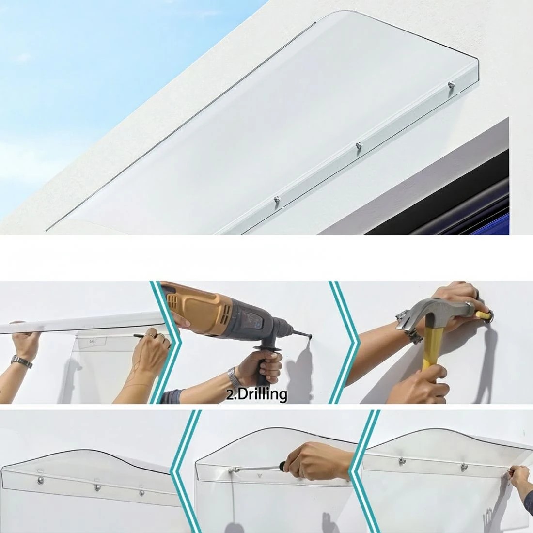 8 Instahut Window Door Awning 0.4mx1m Transparent - Clear, 8 of 8
