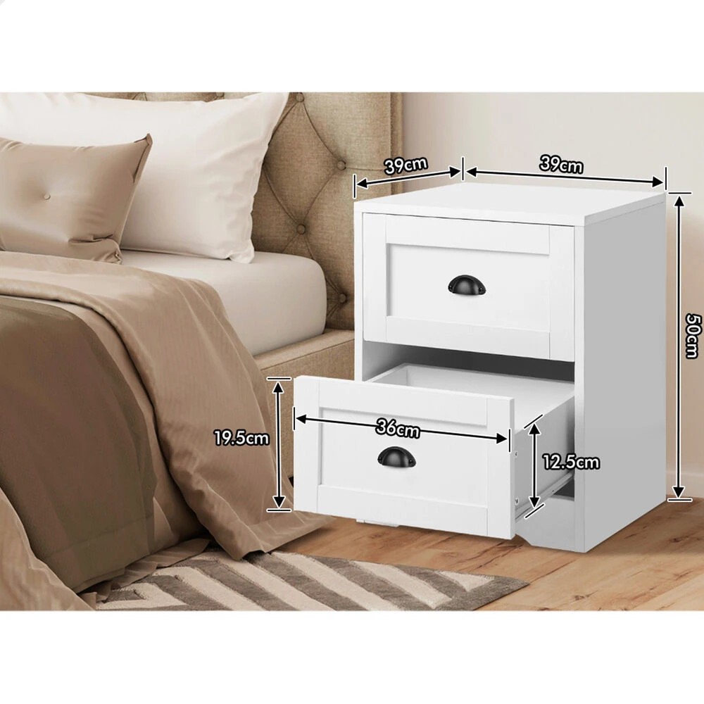 9 Alfordson Bedside Table Hamptons Nightstand Storage Side End Cabinet - White, 9 of 10