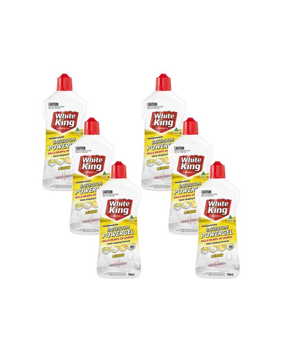 White King 6PK Powergel Disinfectant Clean Bathroom 750ml Lemon - Multi