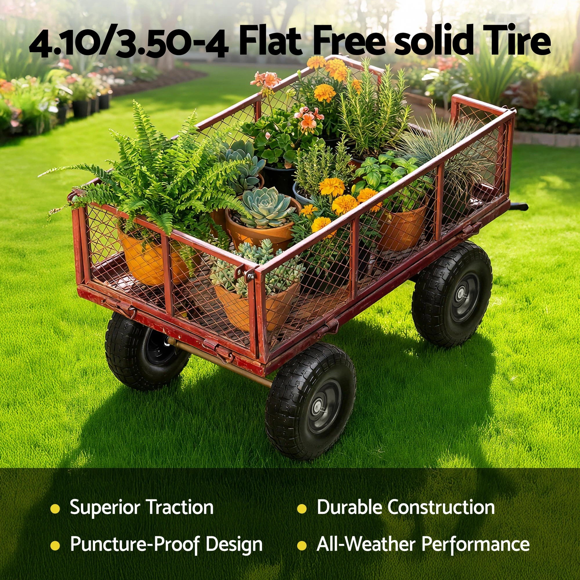 4 Gardeon 2pcs, 4.10/3.50-4 Tire And Wheel Flat Free, 26cm Solid Rubber Tires with 5/8 Axle Bore Hole - Black, 4 of 9