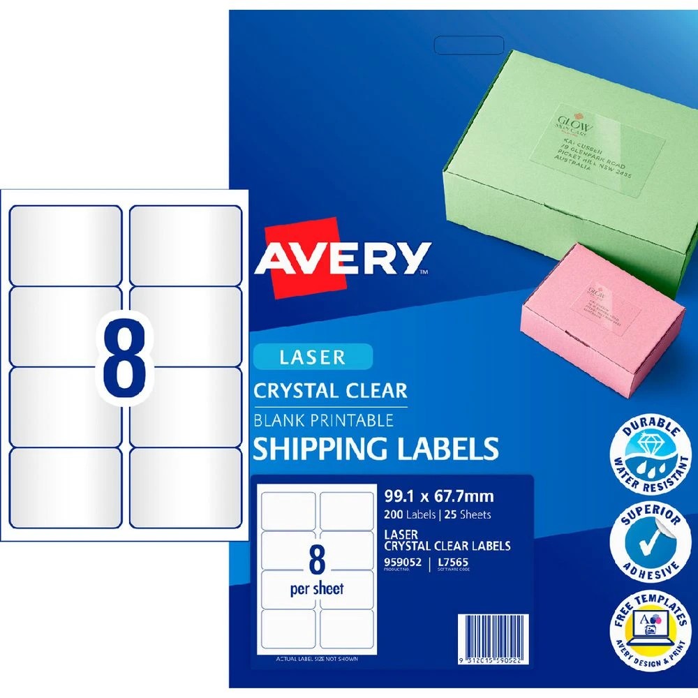 1 Avery 8UP Laser Shipping Labels Clear 25 Sheets, 1 of 5
