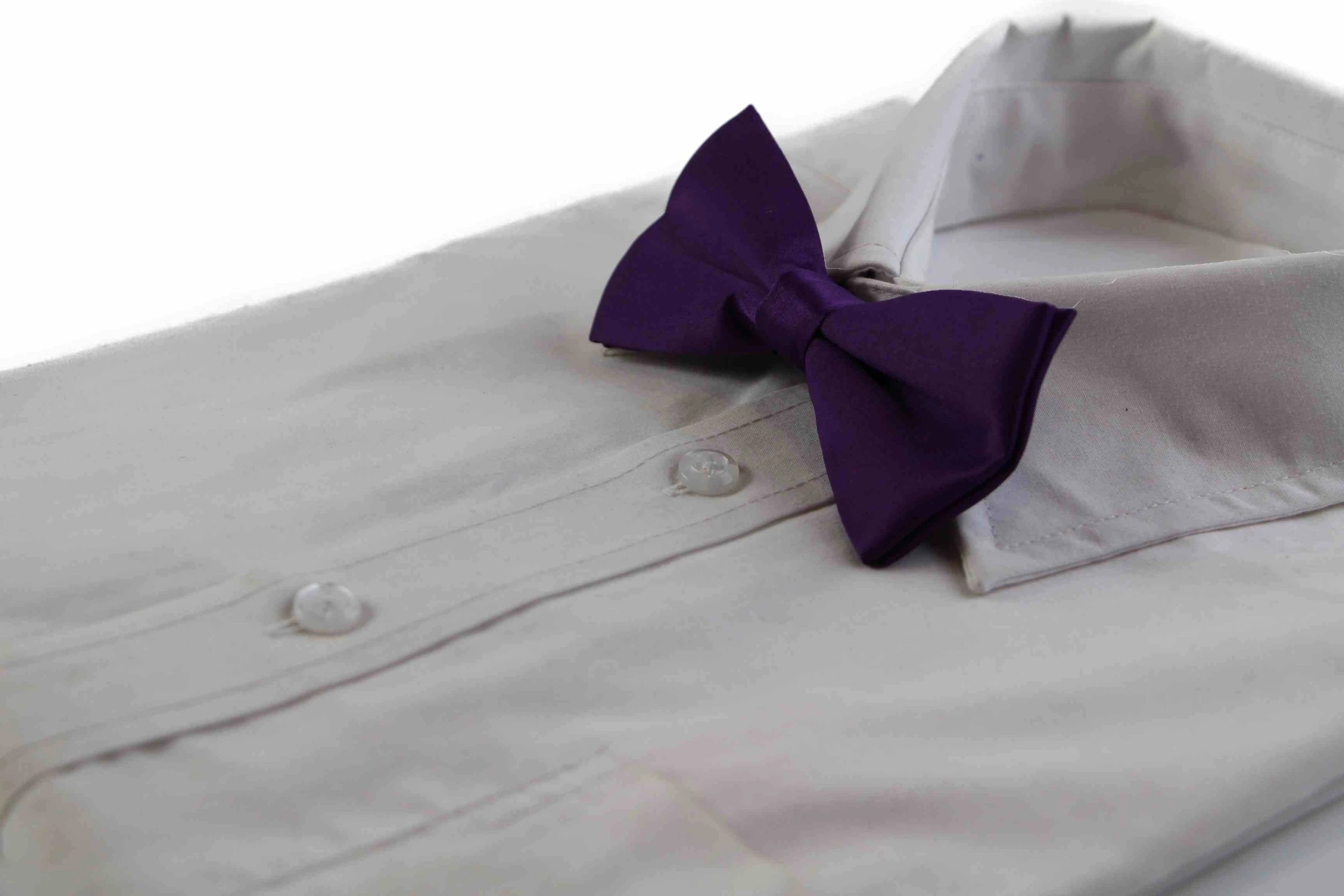 1 Zasel Mens Matt Solid Plain Dark Purple Colour Bow Tie - Purple, 1 of 3