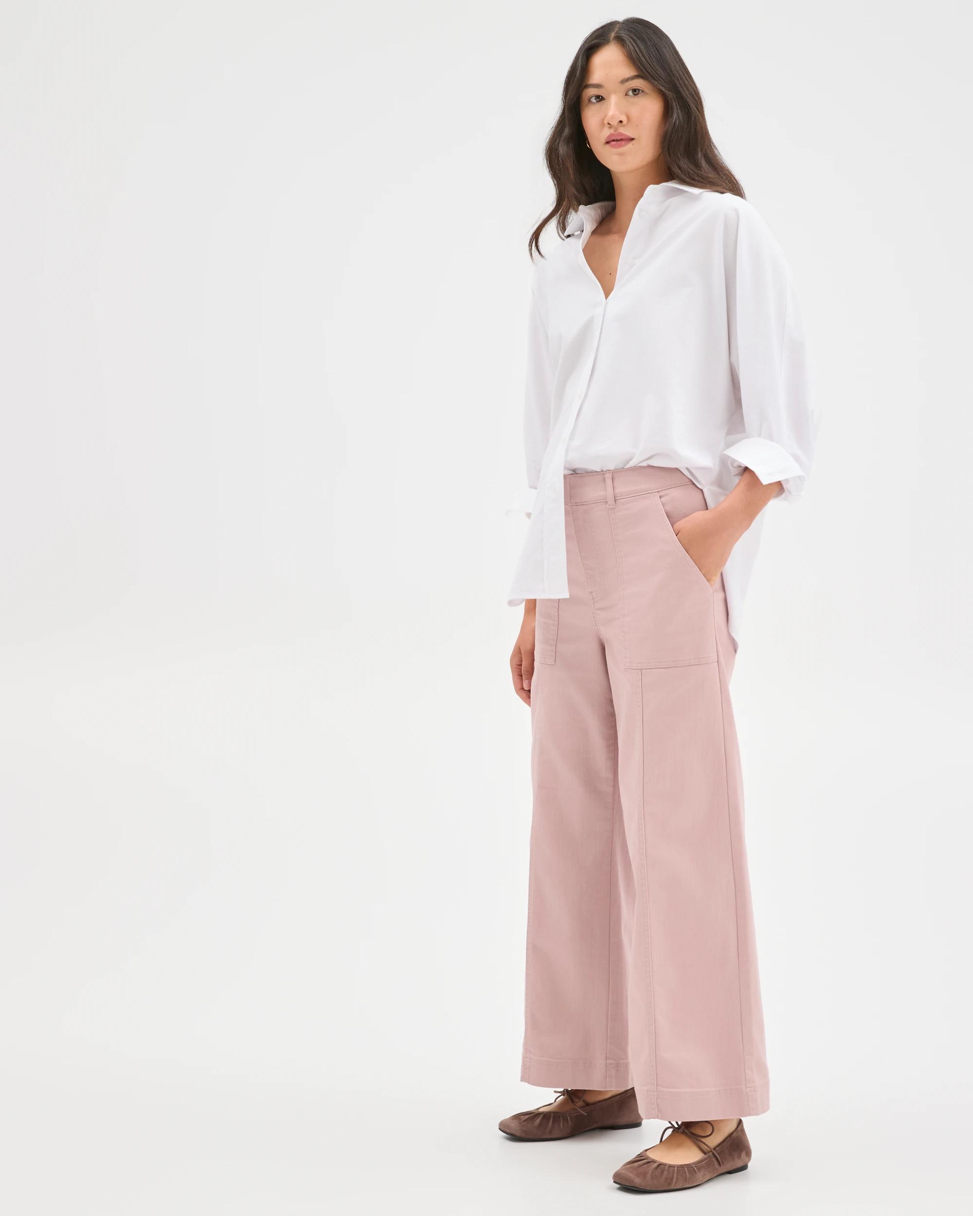 2 Target Woman Australian Cotton Blend Stretch Twill Wide Leg Pants MAUVE PINK, 2 of 6