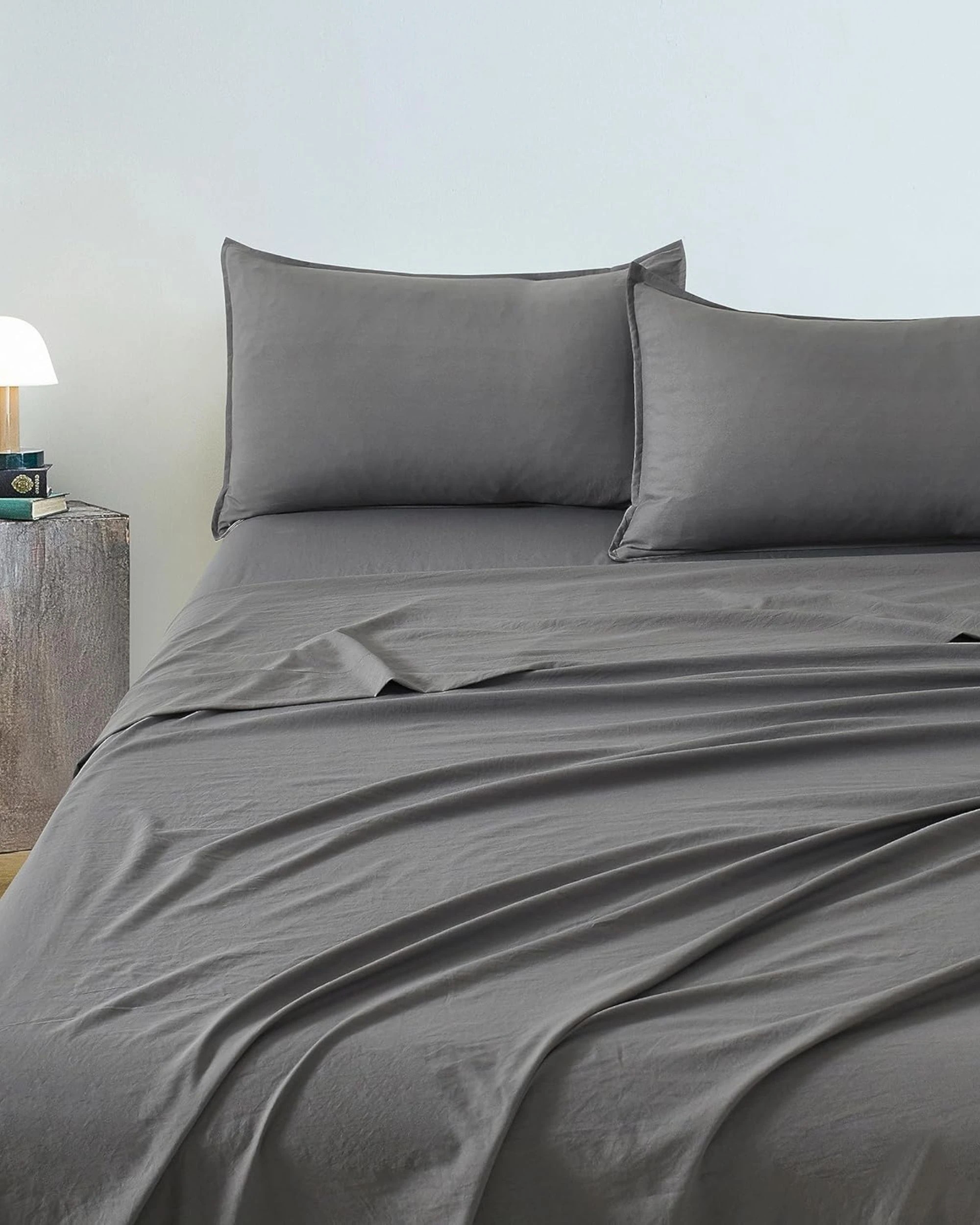 2 CleverPolly 100% Vintage Washed Microfibre Sheet Set - Super King Bed - Grey, 2 of 6