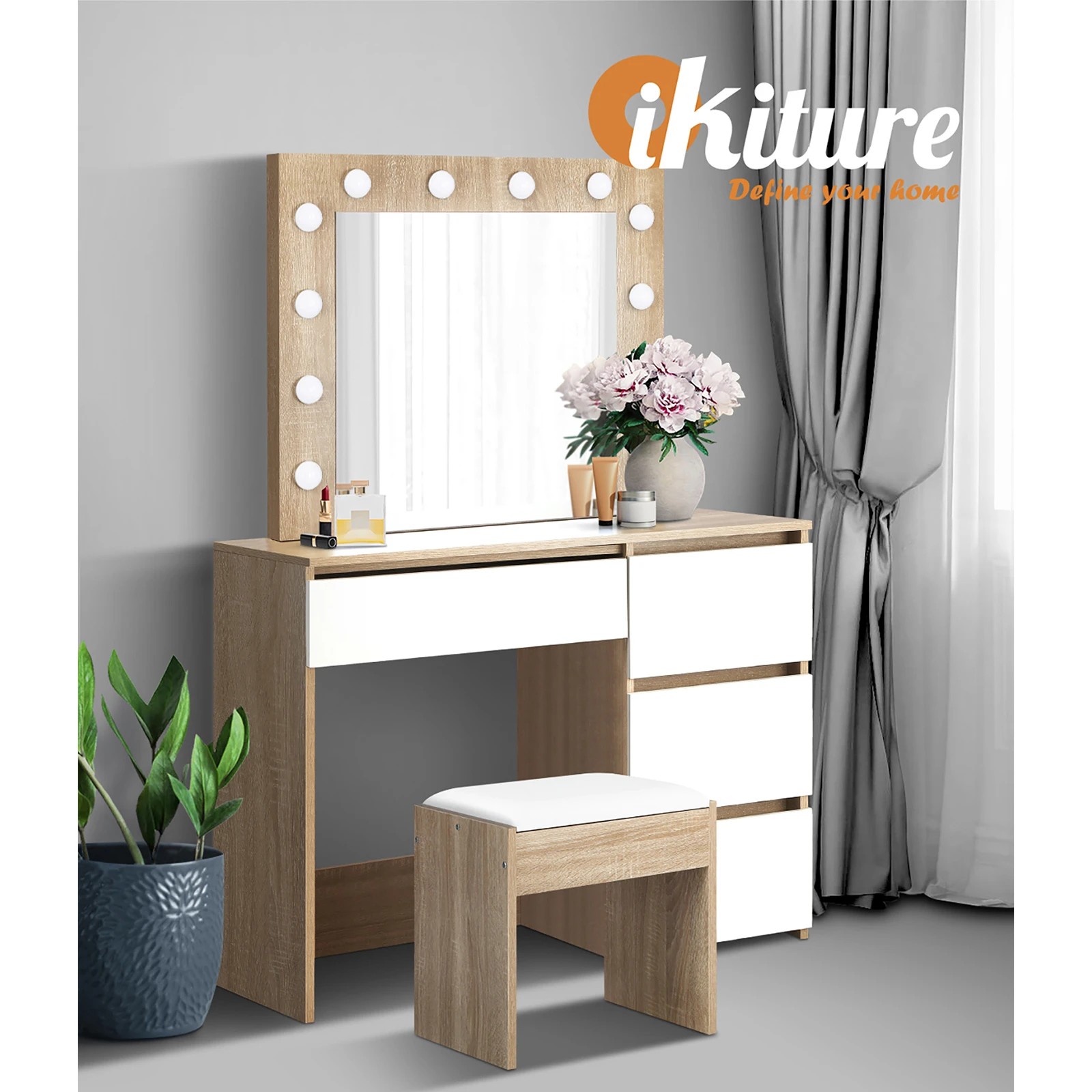 6 Oikiture Dressing Table Stool Set Makeup Desk Mirror Storage 12 Led Bulbs
 - Multi, 6 of 9