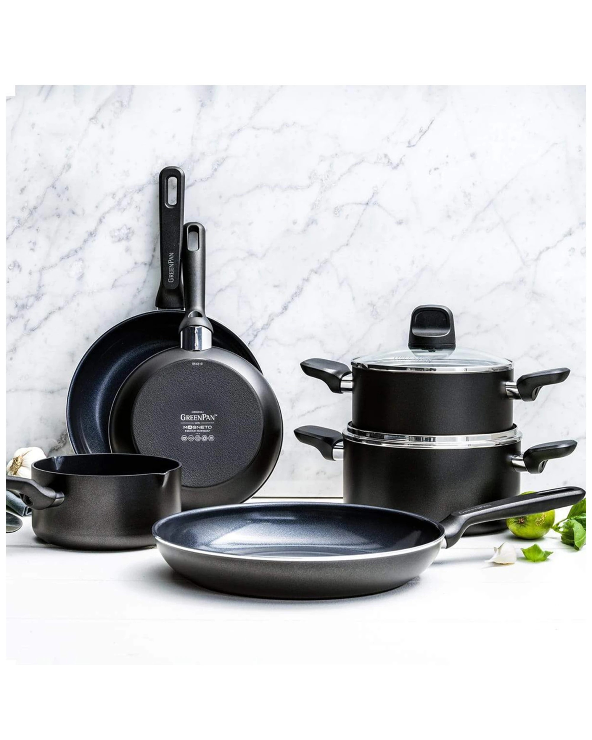 3 7pc Greenpan Memphis Series Non Stick Coated Saucepan Set Home Kitchen Cookware - Black, 3 of 6