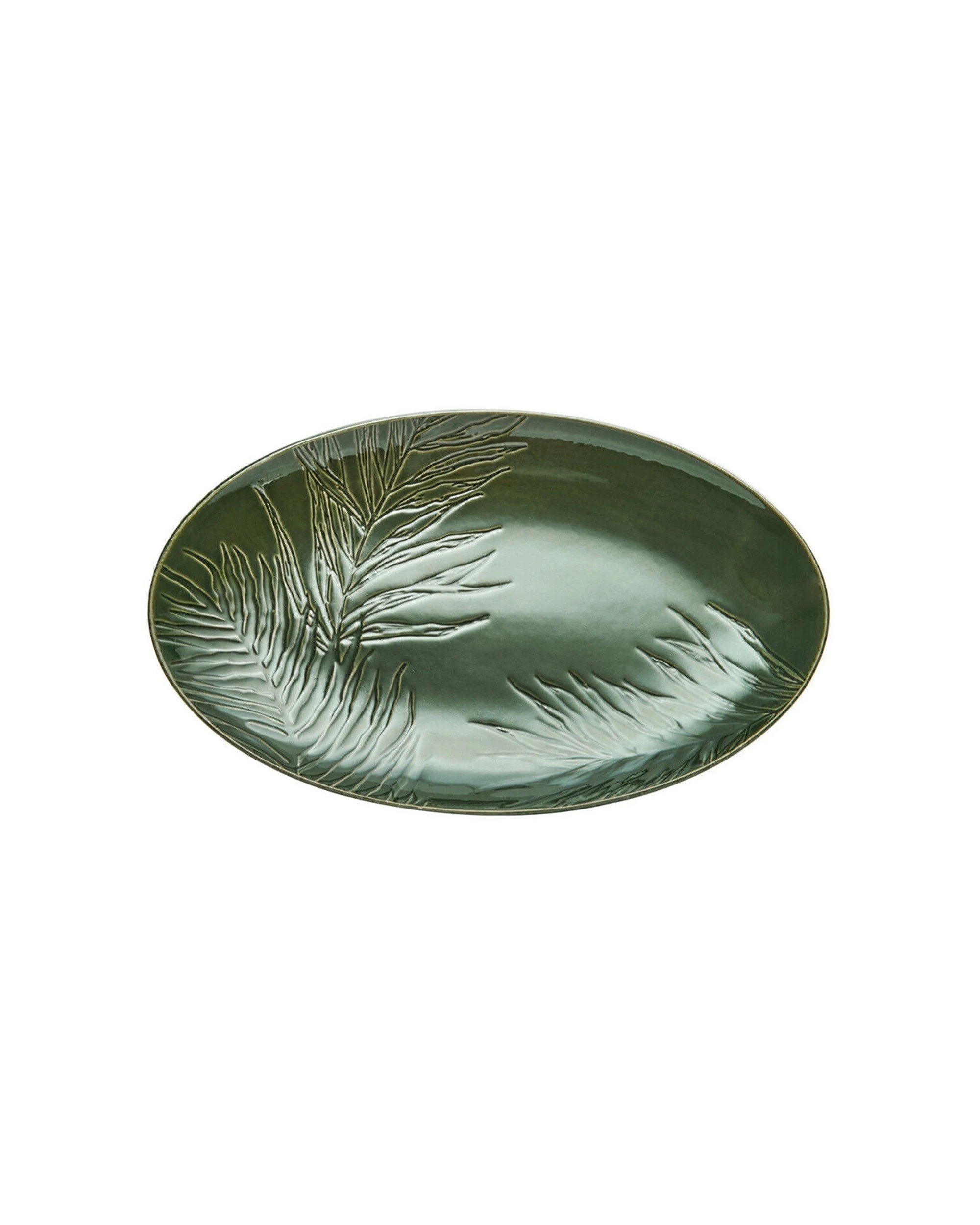 1 Mikasa Jardin Stoneware Oval Serving Platter 36cm Botanical Organic Details - Green, 1 of 6