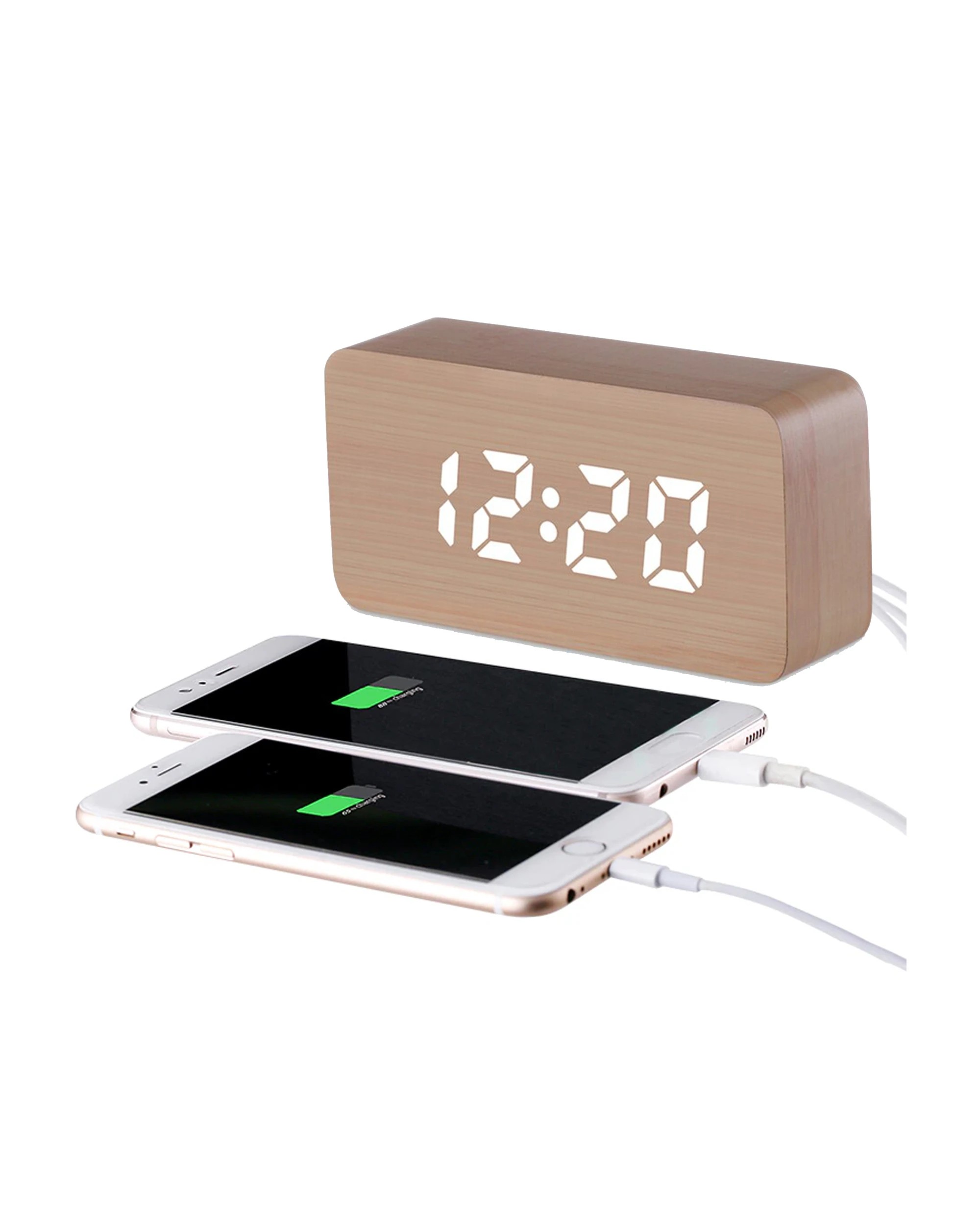 2 TODO LED Digital Alarm Clock 3 Alarm 115 Colour Display USB Power Woodgrain - Beige, 2 of 6
