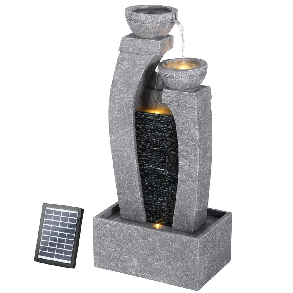 1 Gardeon Solar Fountain Water Feature Outdoor Fountain Indoor 3-Tier Cascading - Grey, 1 of 8