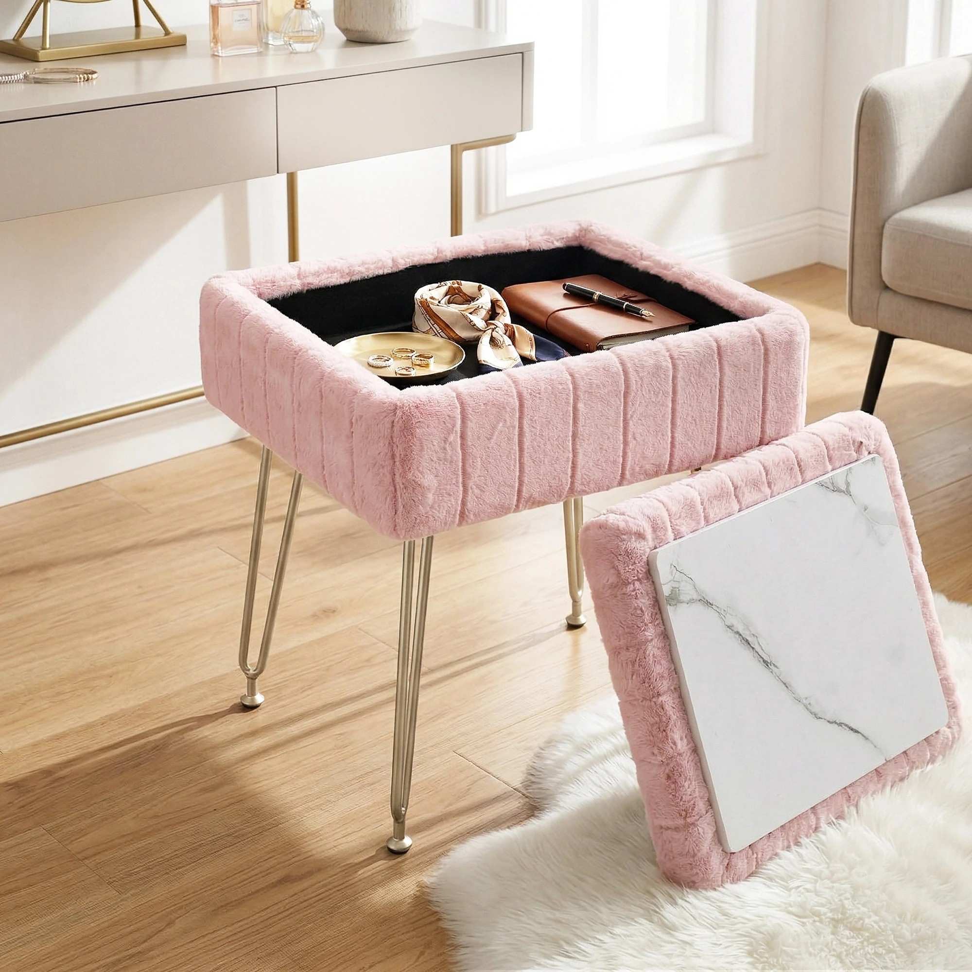 4 Artiss Storage Ottoman Vanity Foot Stool - Pink, 4 of 4